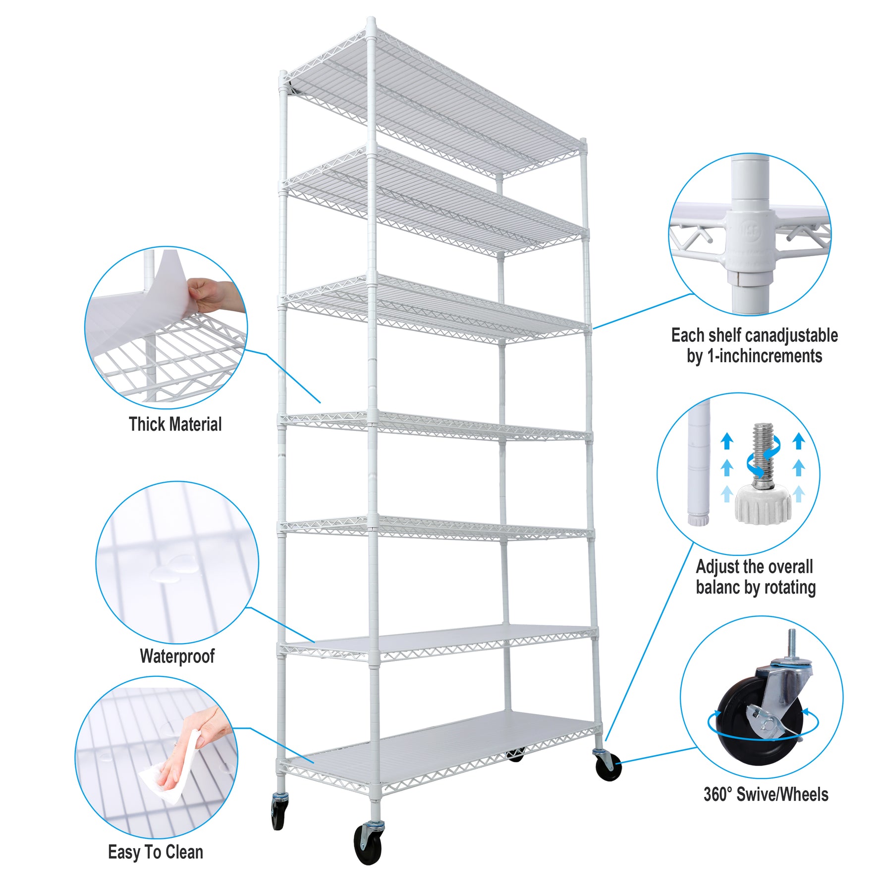 7-Tier Adjustable Wire Shelving Unit, 2450 lb Capacity for workshop, garage, storage, or utility use