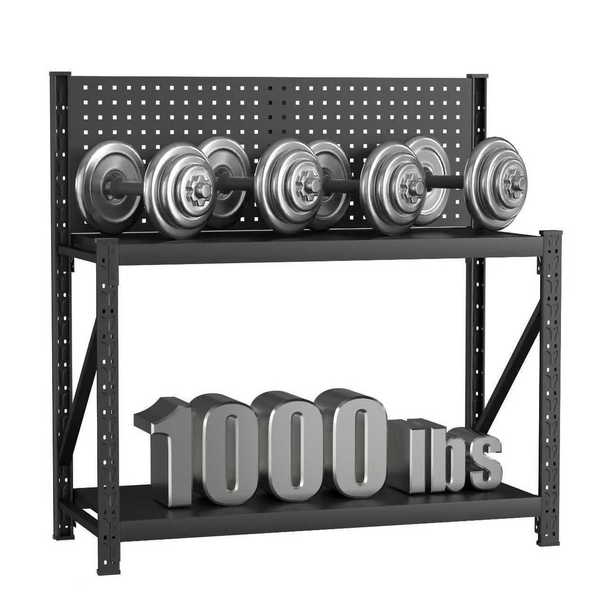 Heavy-Duty Metal Shelving & Workbench with Pegboard, 3000 lb Capacity for workshop, garage, storage, or utility use