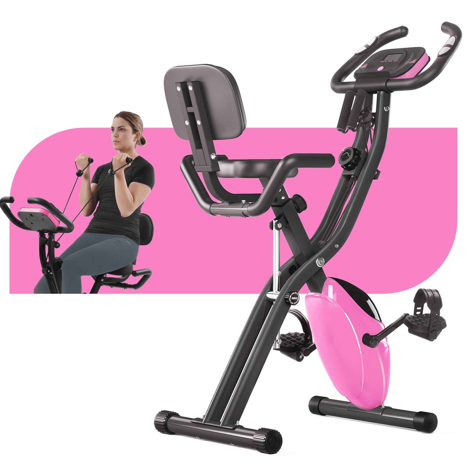 Folding Stationary Bike with 16-Level Magnetic Resistance, 300 lb Capacity detail image 2