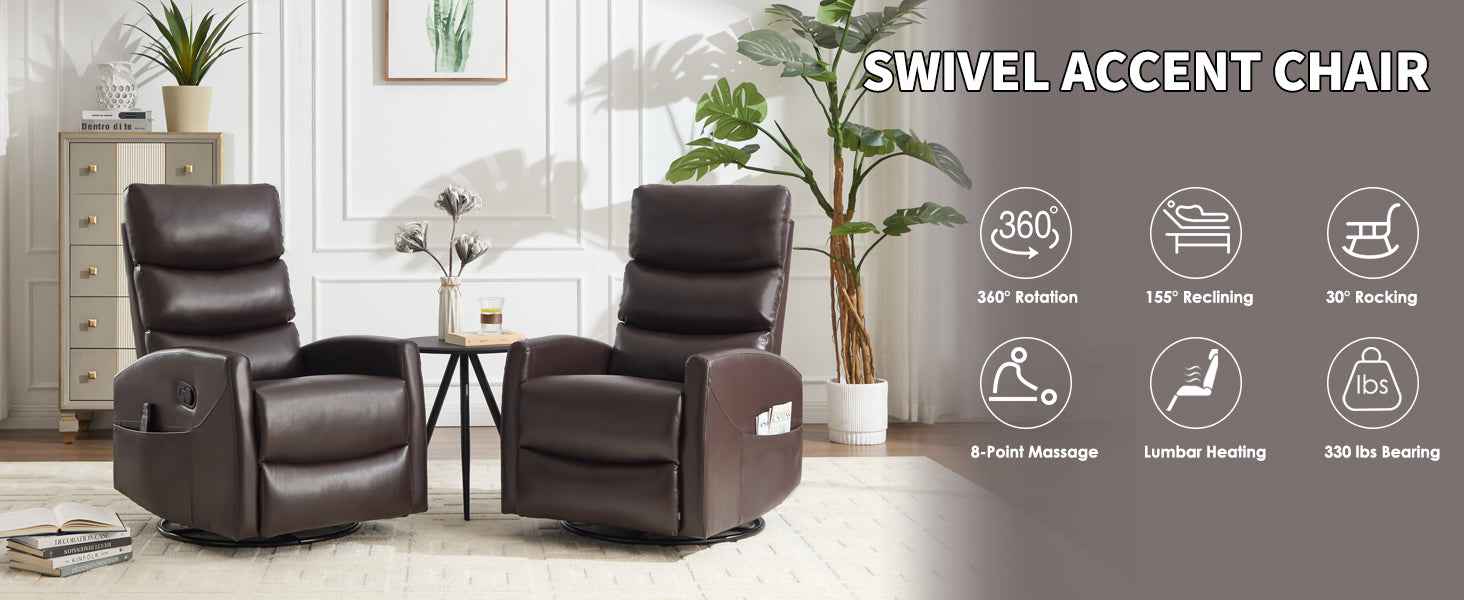 Heat Massage Manual Recliner Chair with Rocker and Swivel in Fabric for Living Room detail image 14