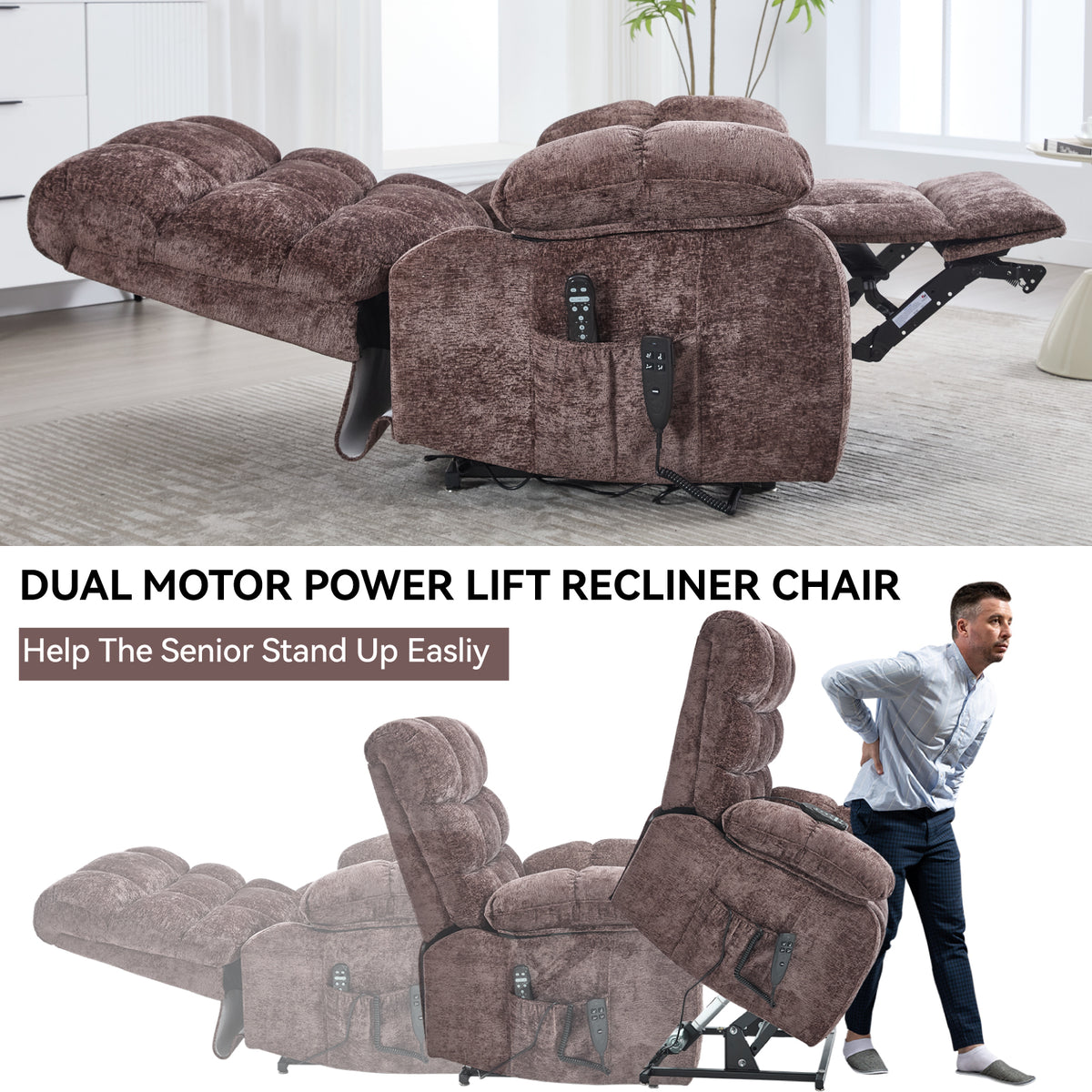 Dual-Motor Lift Recliner with Heat & Massage, 350 lb Capacity detail image 60