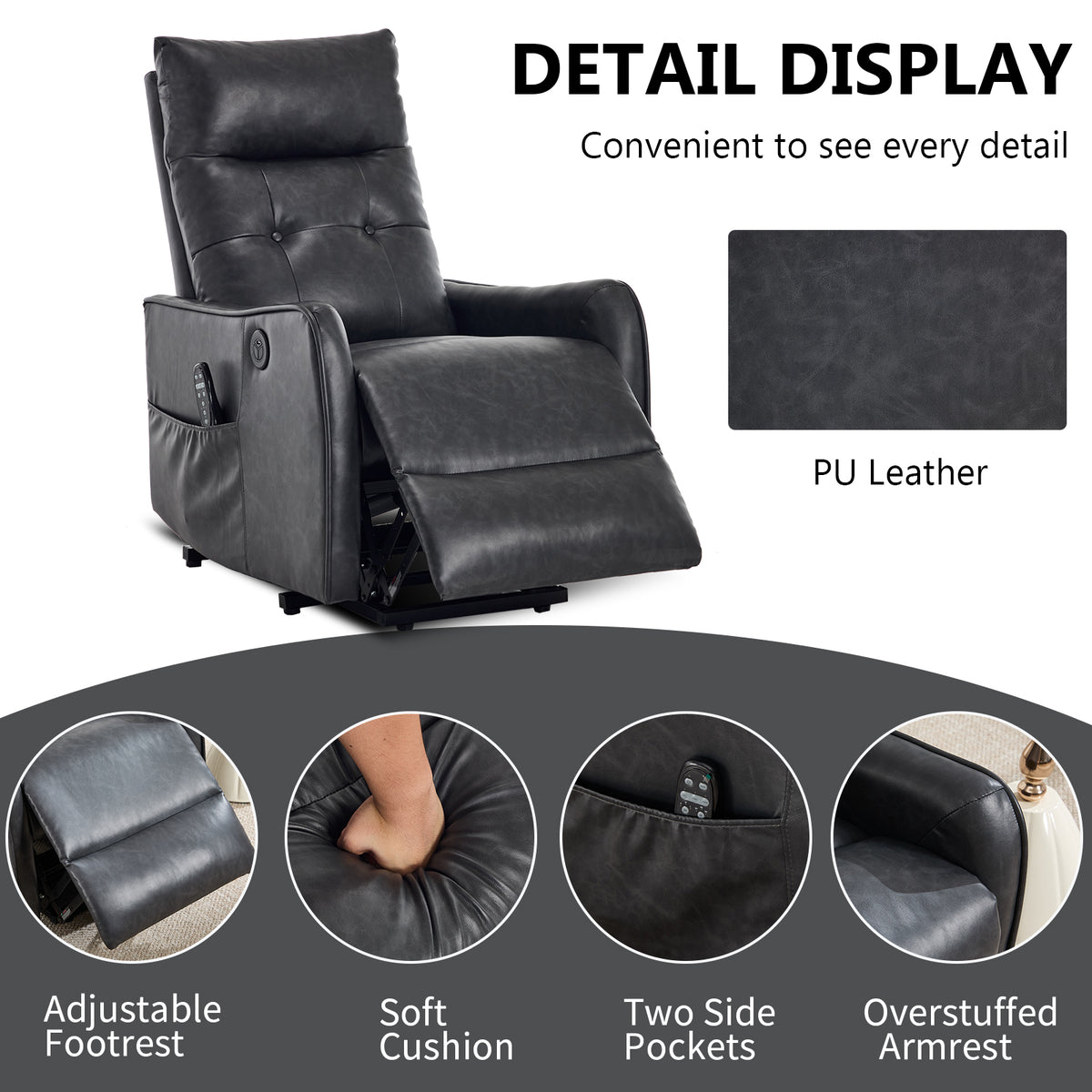 Single Motor Power Lift Recliner Chair with Massage & Heat detail image 116