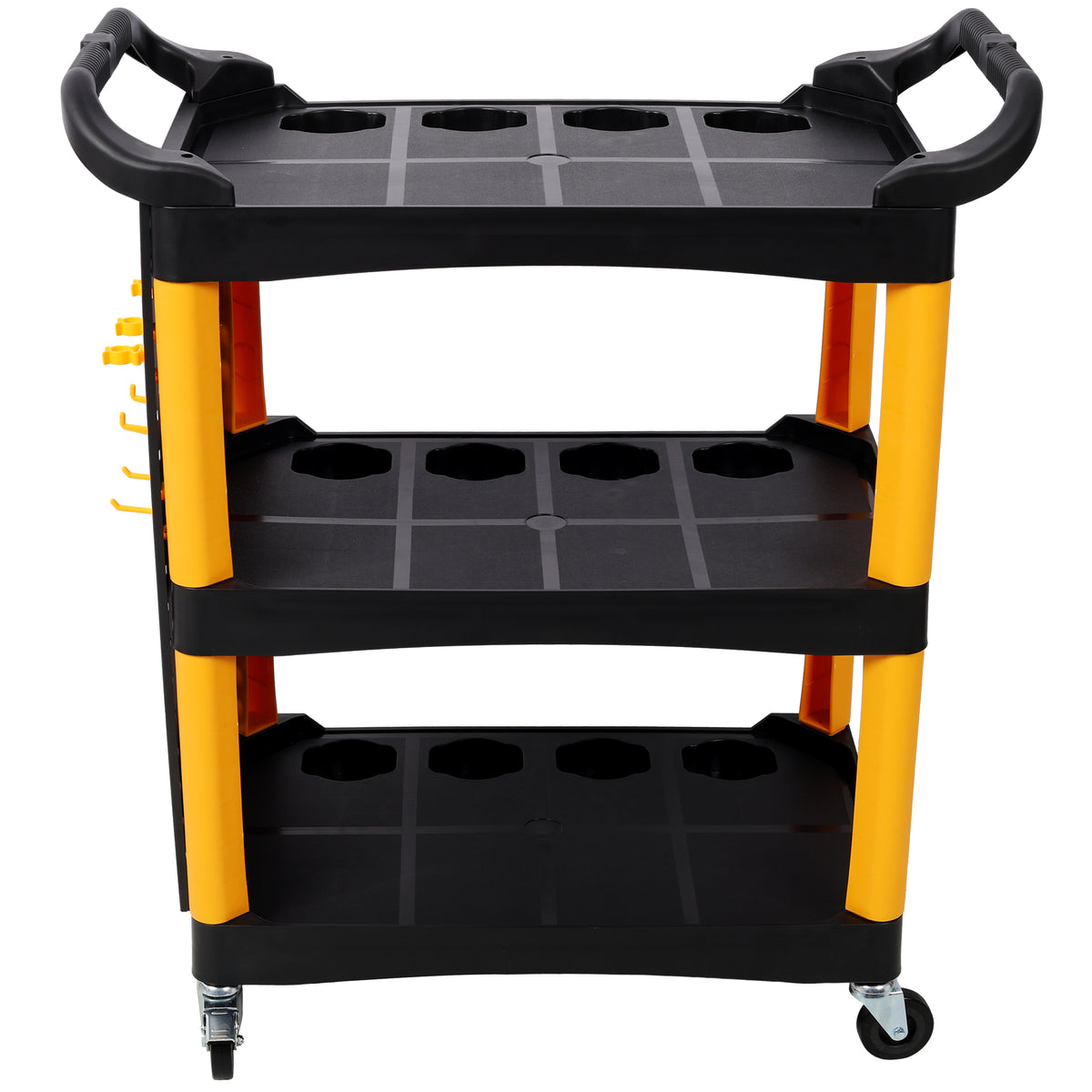 3-Tier Rolling Auto Detail Cart with Panel & Hooks for workshop, garage, storage, or utility use