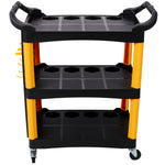 3-Tier Rolling Auto Detail Cart with Panel & Hooks for workshop, garage, storage, or utility use
