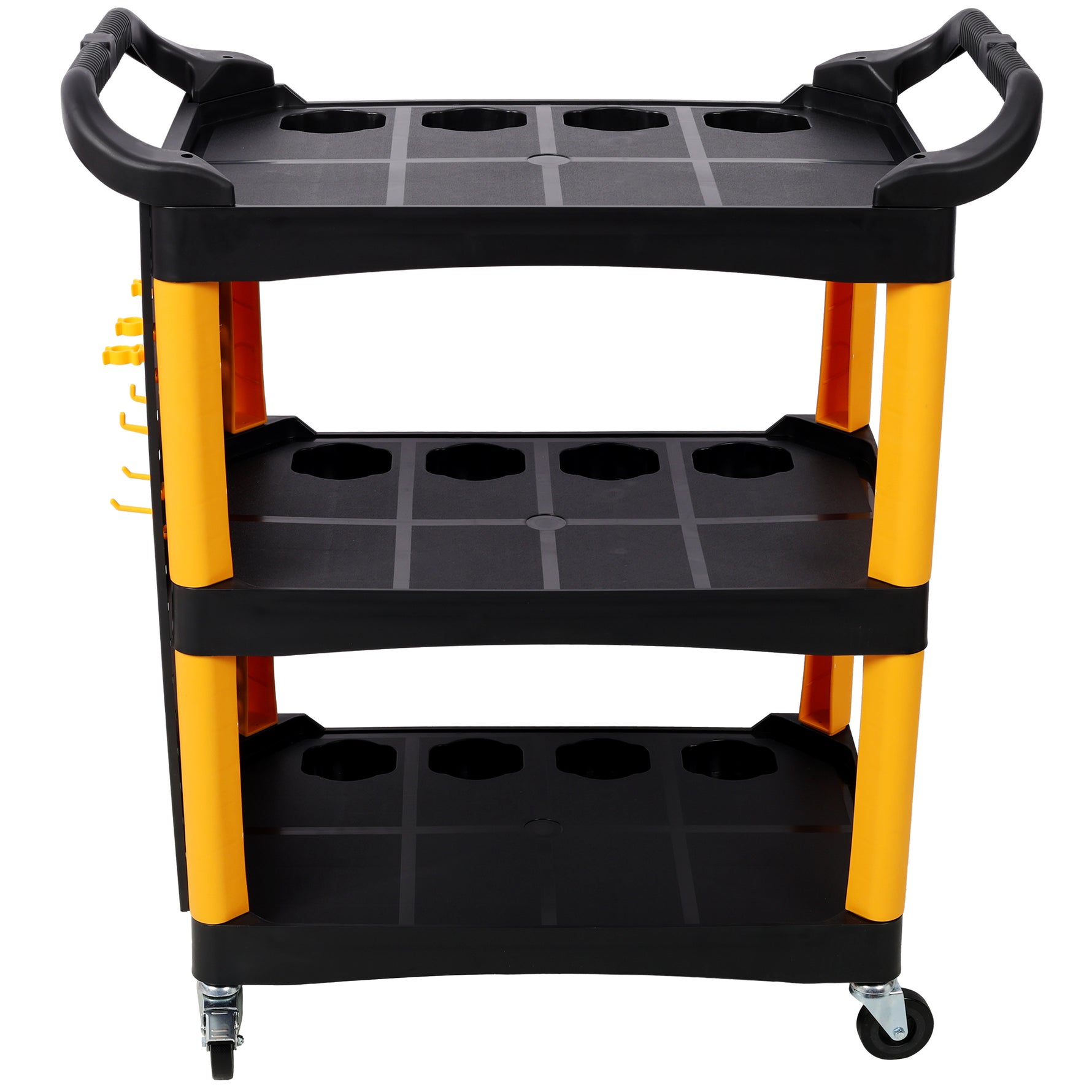 3-Tier Rolling Auto Detail Cart with Panel & Hooks for workshop, garage, storage, or utility use