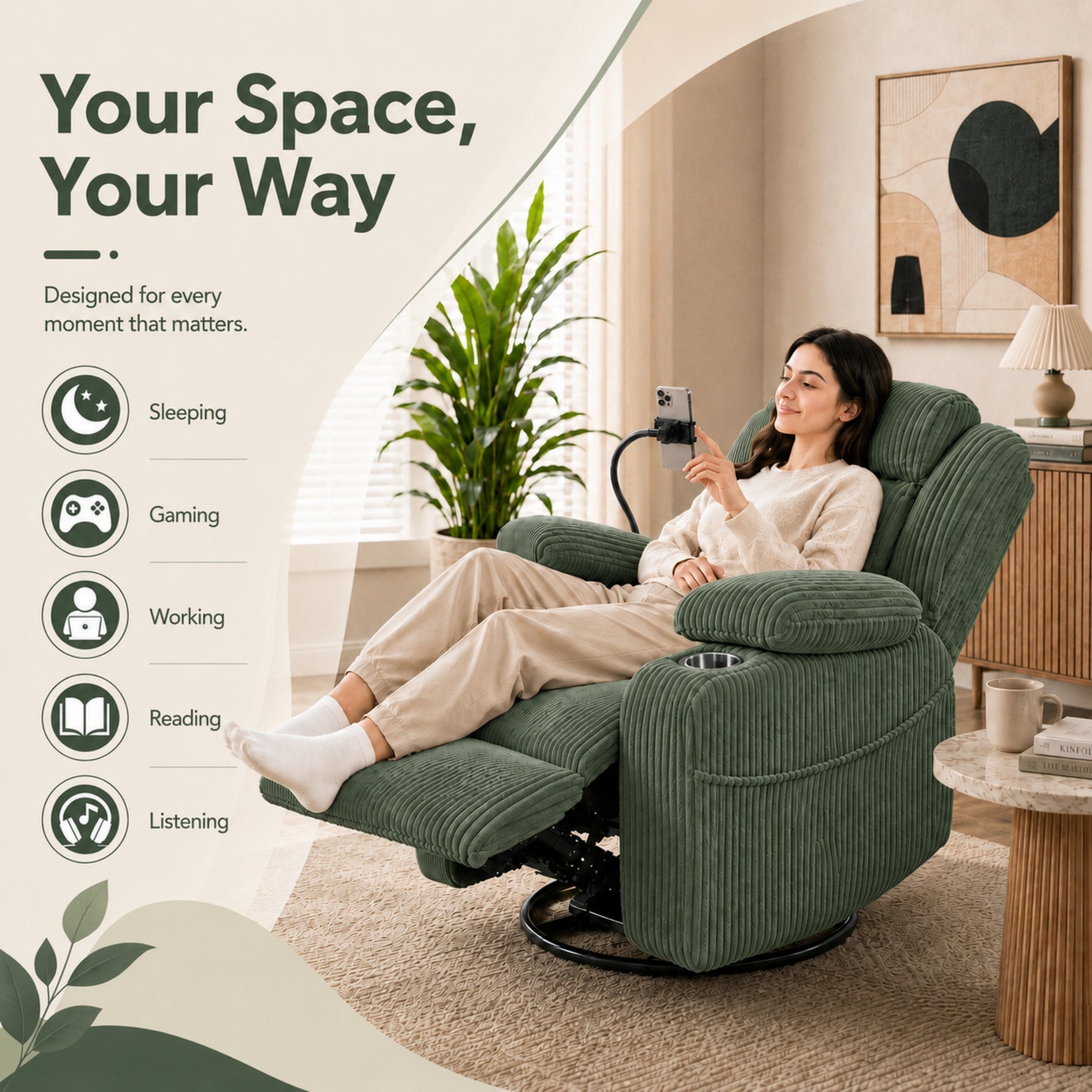 Electric Power Recliner Chair with Heat and Massage, 270° Swivel detail image 33