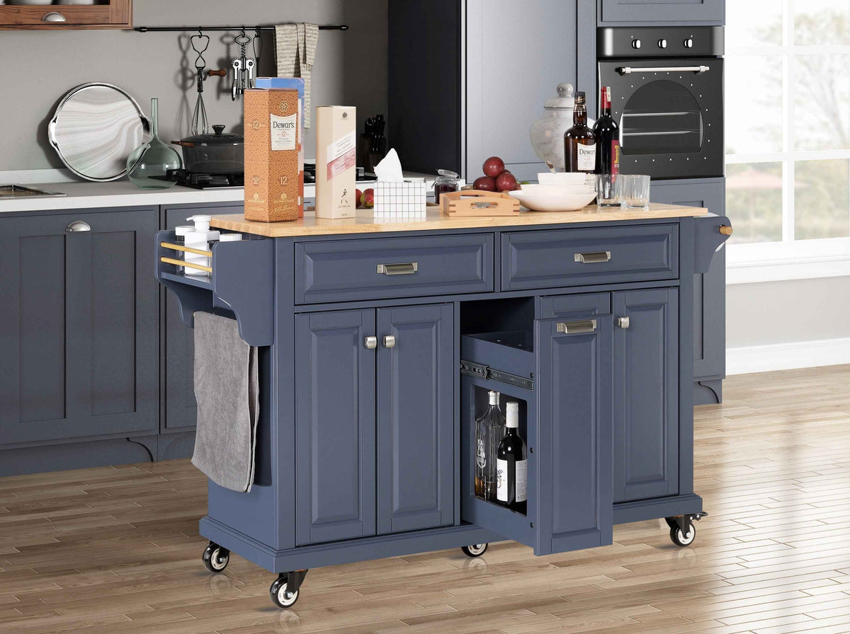 Rubberwood Drop-Leaf Kitchen Cart with 3 Drawers product view 47