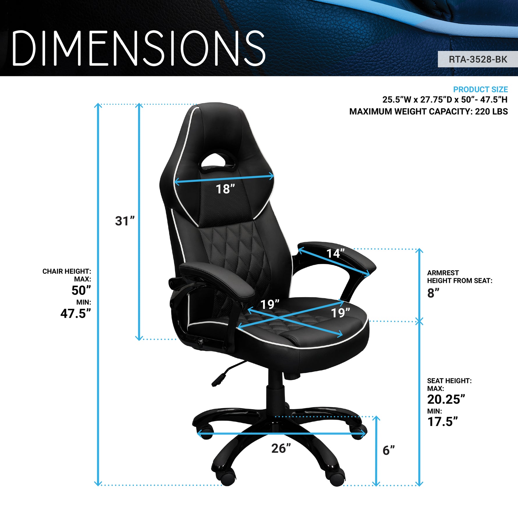 Techni Mobili High-Back Sport Executive Chair, Black for home office seating