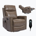 Genuine Leather Heat Massage Manual Recliner Chair with Rocker and Swivel for Living Room detail image 86