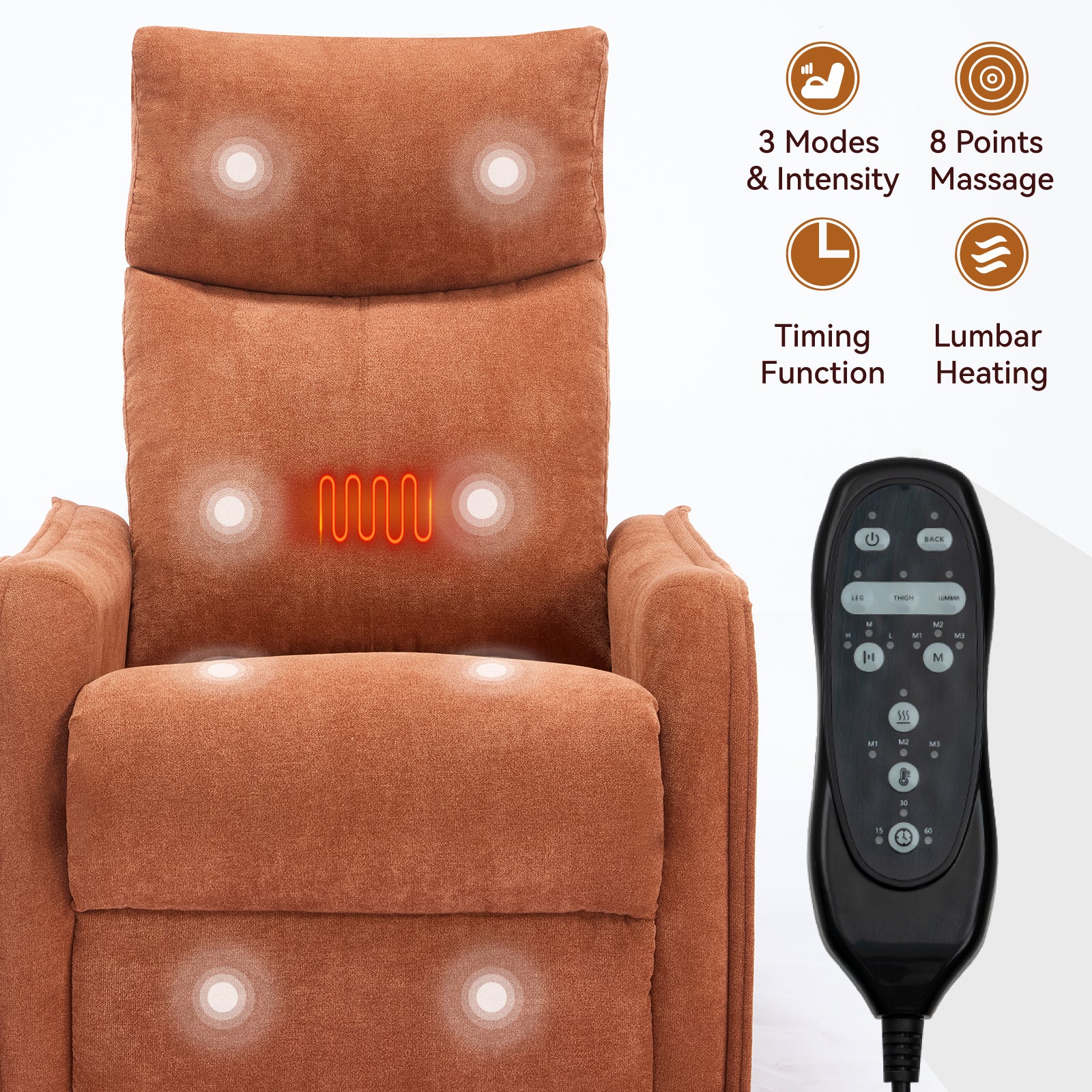 Heat Massage Manual Recliner Chair with Rocker and Swivel in Fabric for Living Room detail image 8