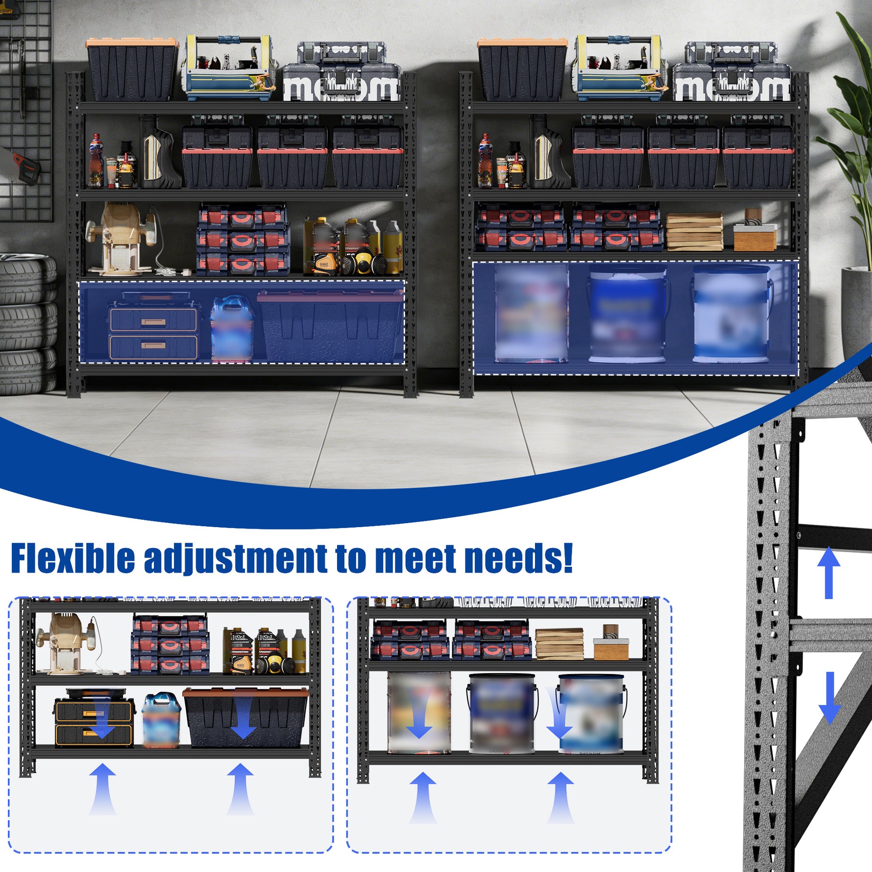 Heavy-Duty Adjustable Garage Shelving, 6000 lb Capacity for workshop, garage, storage, or utility use