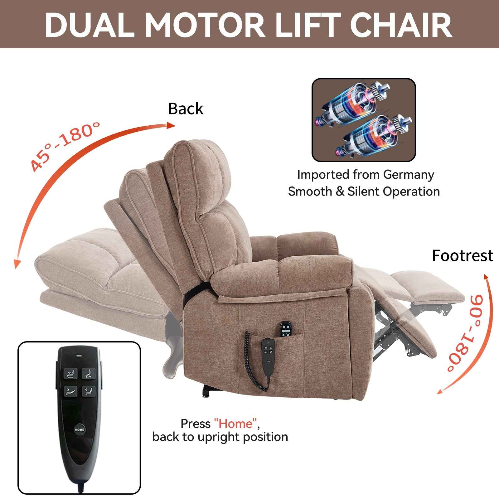 Dual-Motor Power Lift Recliner with Heat & Massage, 350 lb Capacity detail image 70