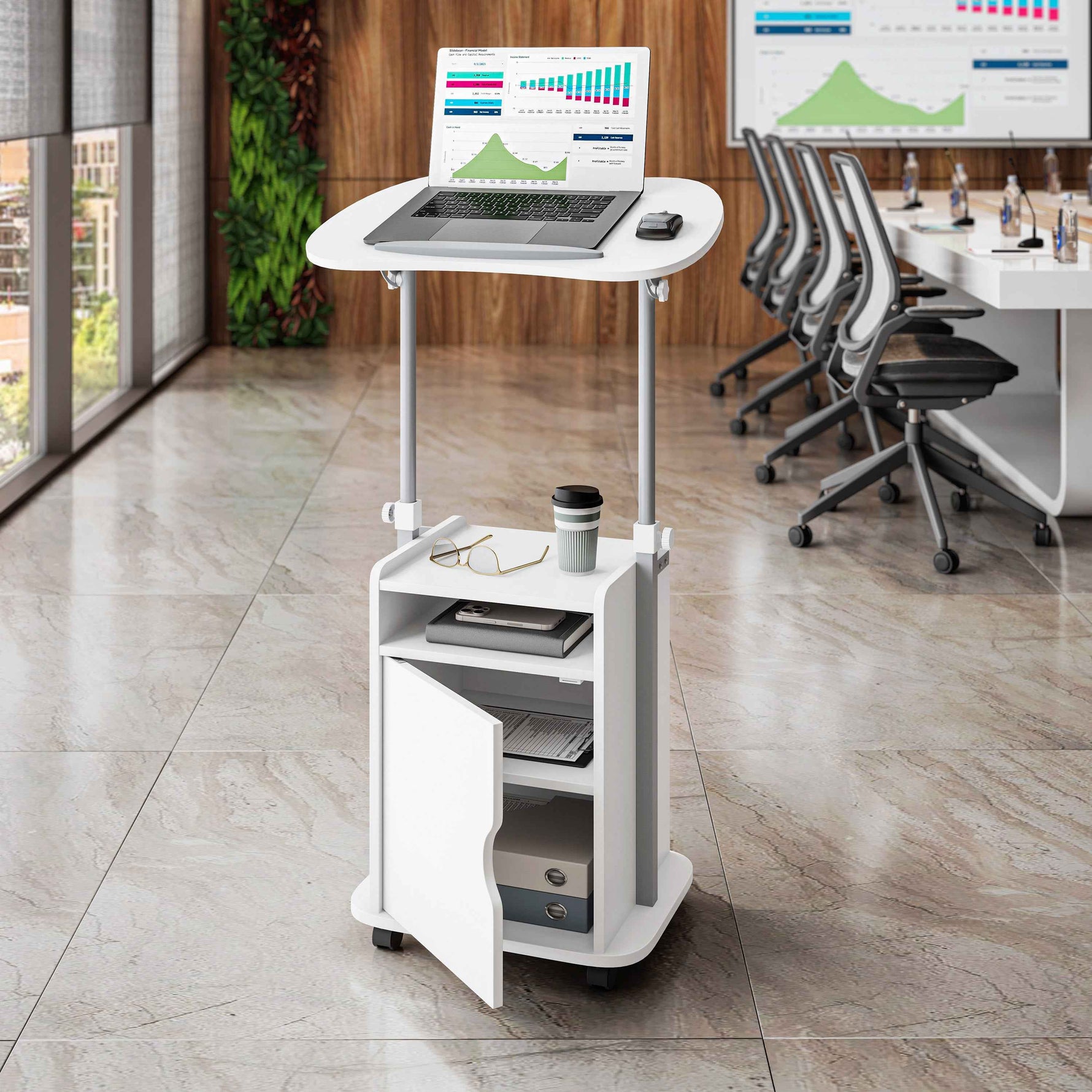 Techni Mobili Sit-to-Stand Laptop Cart with Storage mobile laptop workstation