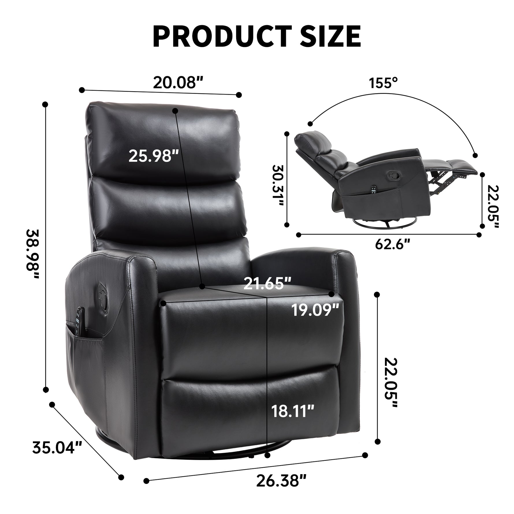 Heat Massage Manual Recliner Chair with Rocker and Swivel in Fabric for Living Room detail image 7