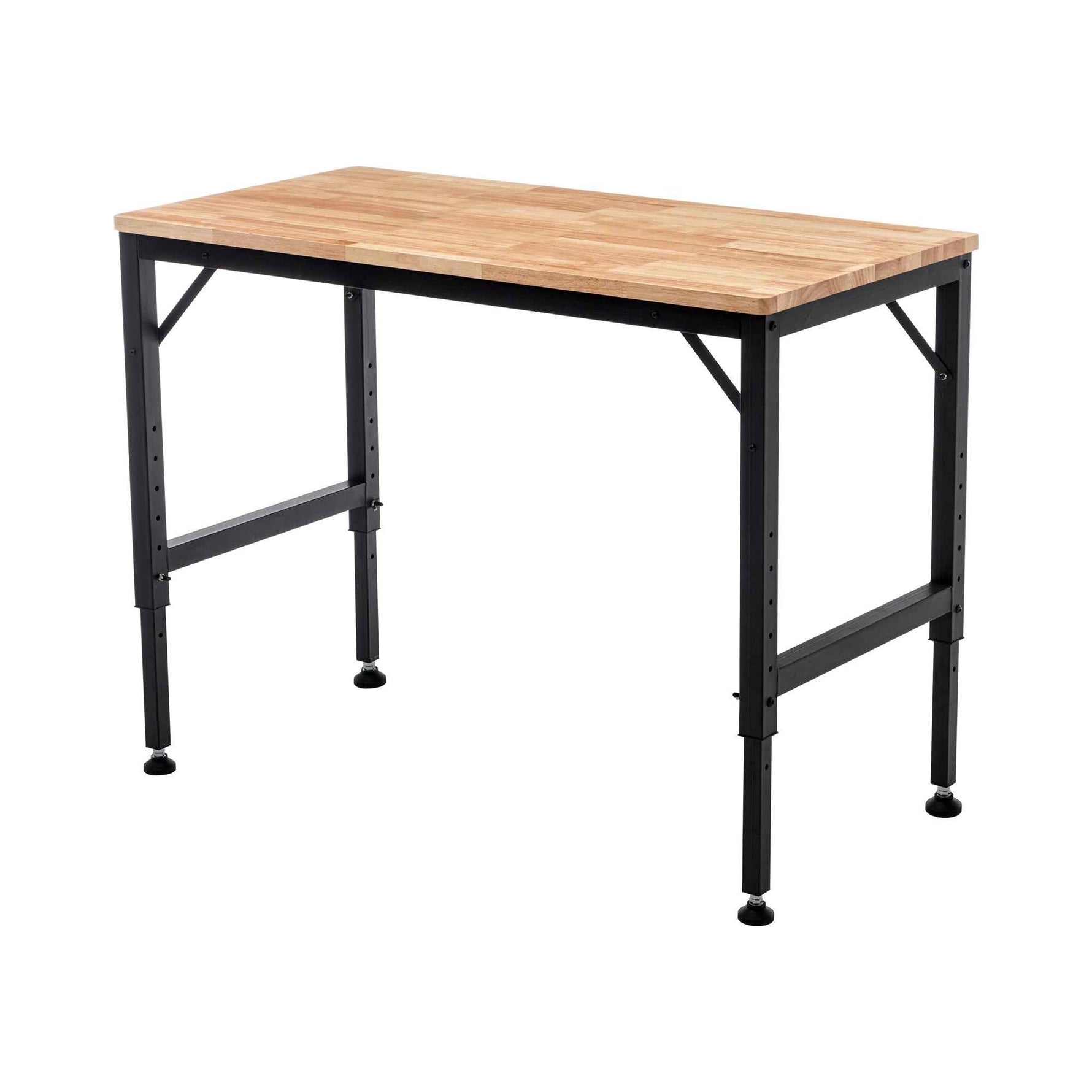 Adjustable Height Heavy-Duty Workbench, Rubber Wood Top Workstation with Power Outlets for workshop, garage, storage, or utility use