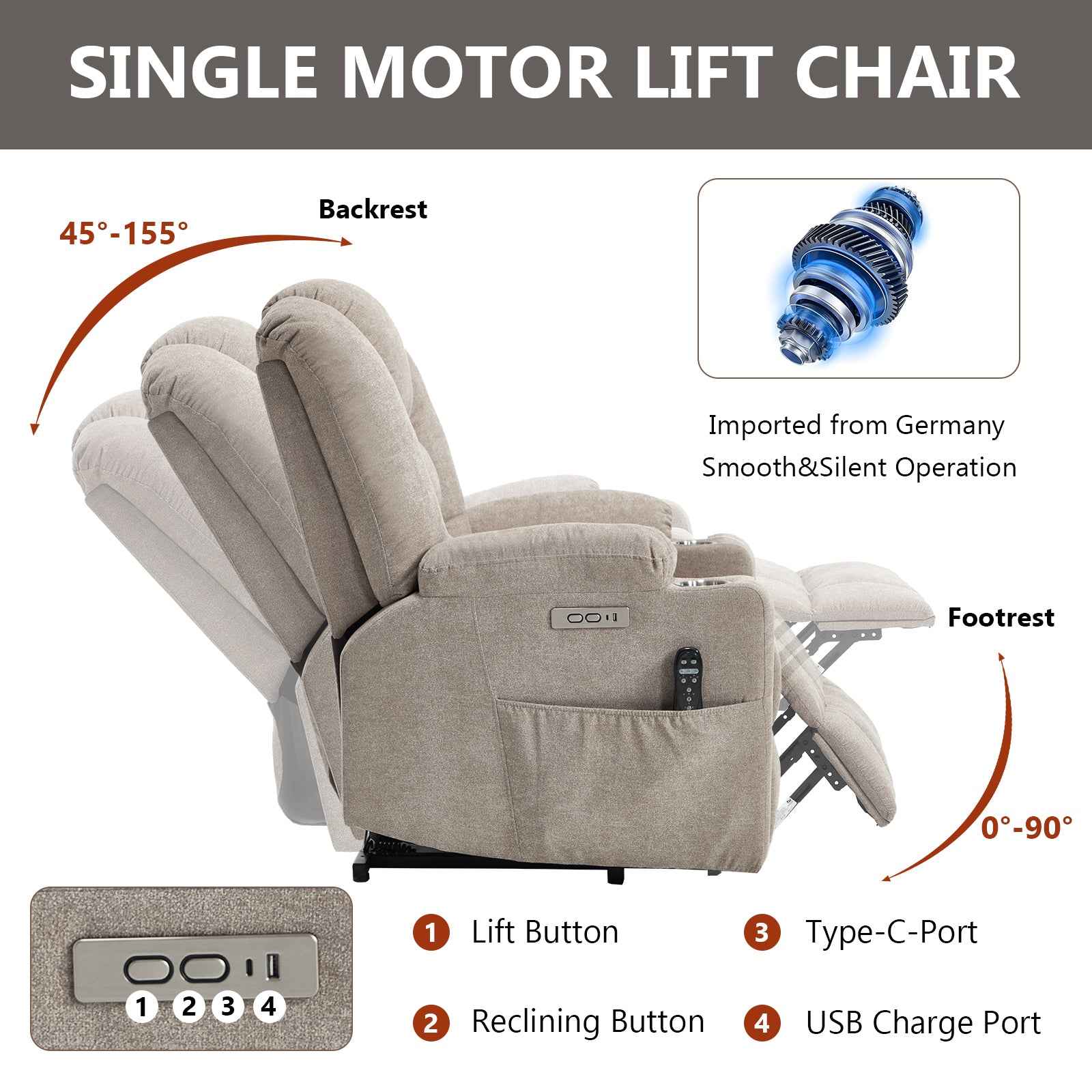 Large Dual-Motor Power Lift Heat & Massage Recliner detail image 42