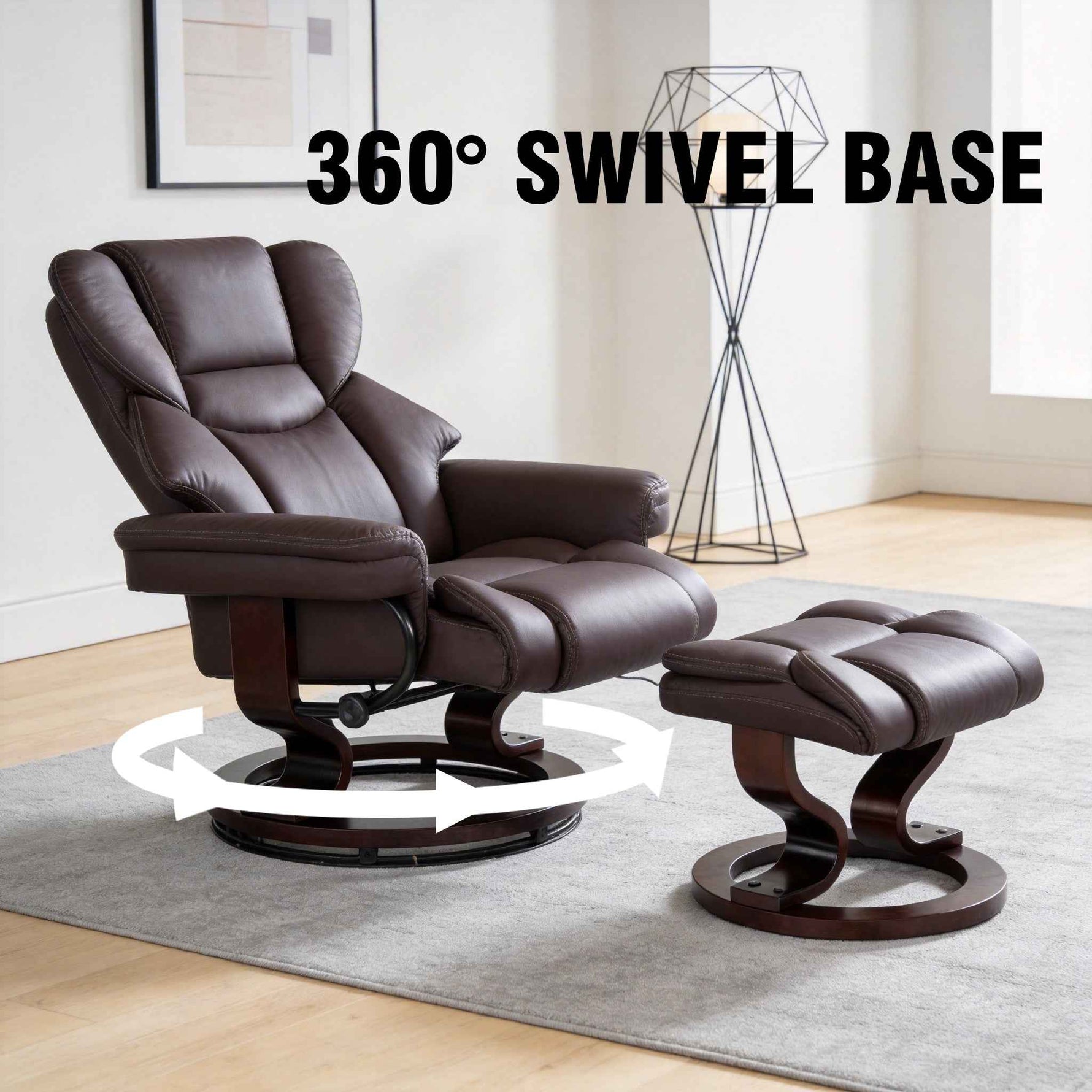 8-Point Massage Recliner with Ottoman, Heated Reclining Chair, Bent Wood Base detail image 21