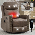 Genuine Leather Heat Massage Manual Recliner Chair with Rocker and Swivel for Living Room detail image 73