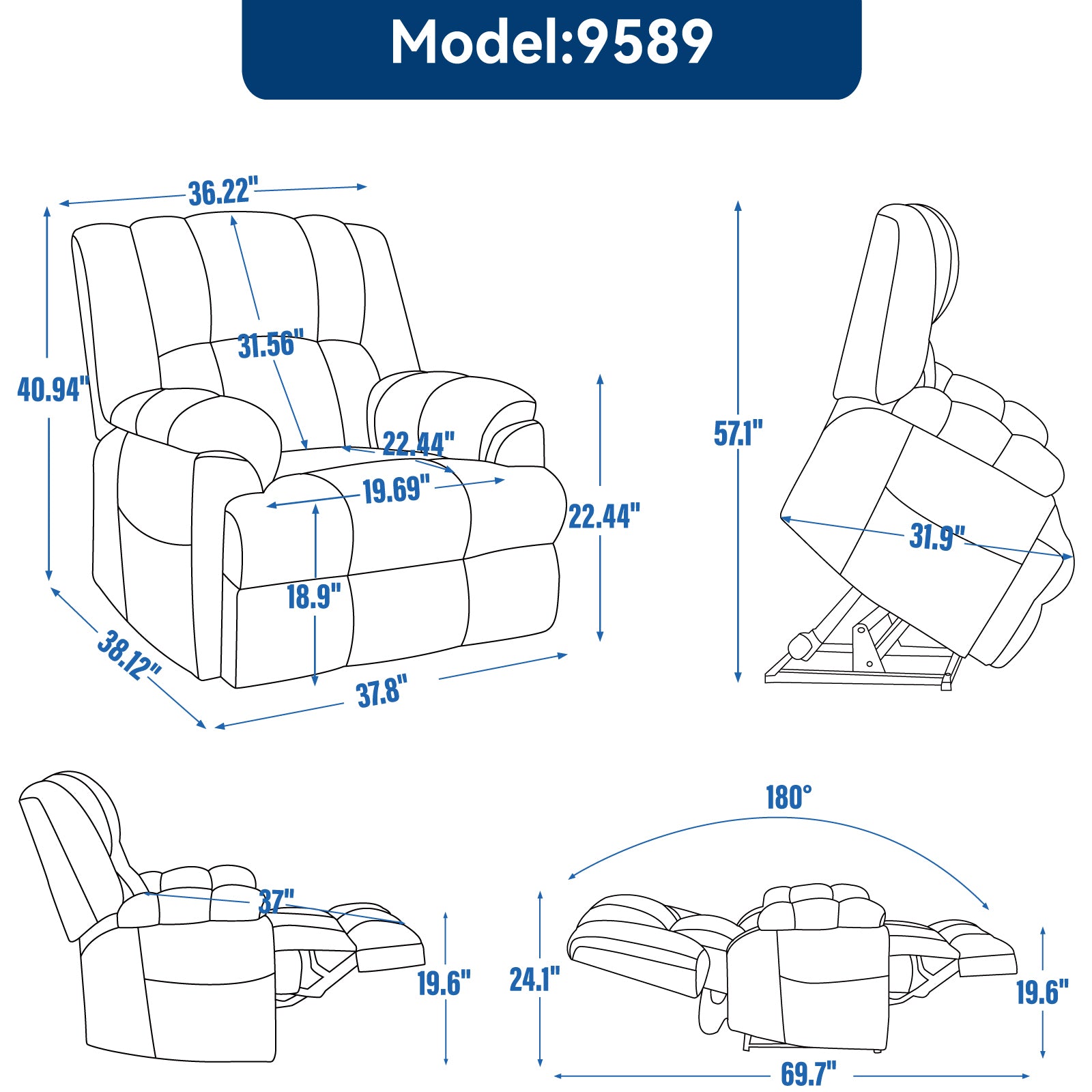 Dual-Motor Heat & Massage Power Lift Recliner, 350 lb Capacity detail image 93