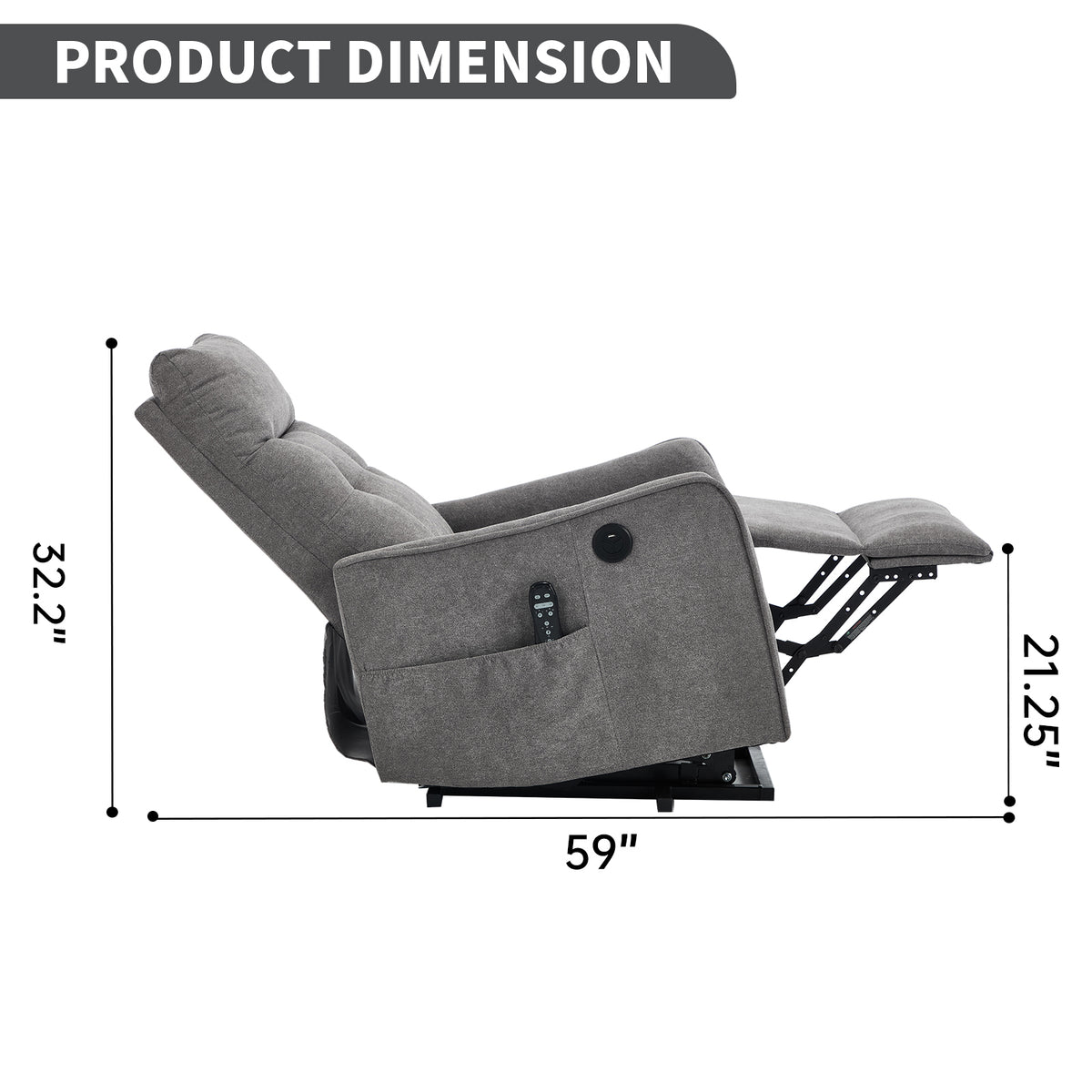 Chenille Single-Motor Power Lift Recliner with Massage & Heat detail image 15