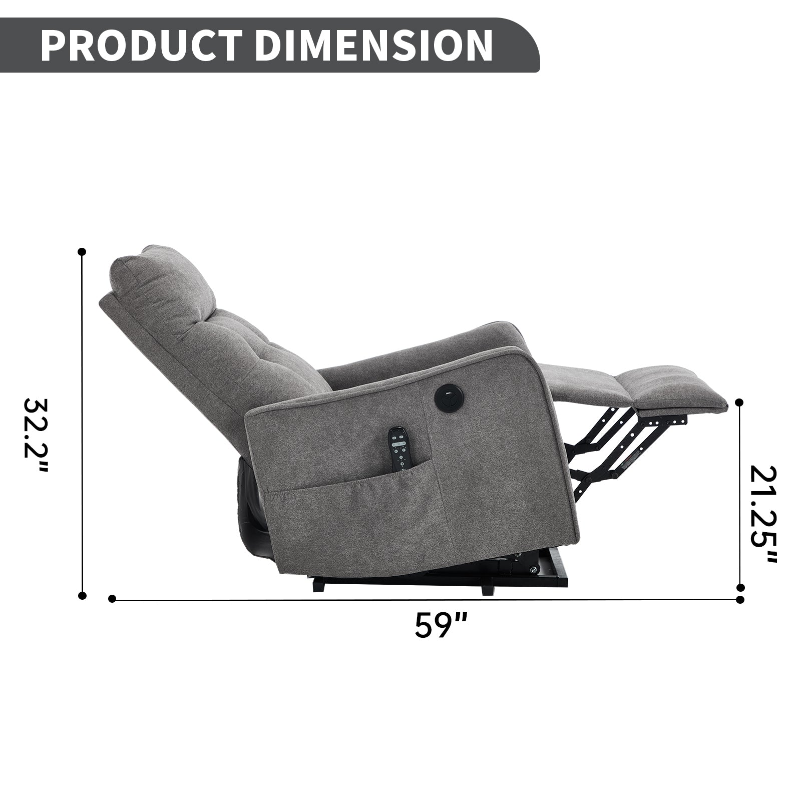 Chenille Single-Motor Power Lift Recliner with Massage & Heat detail image 15