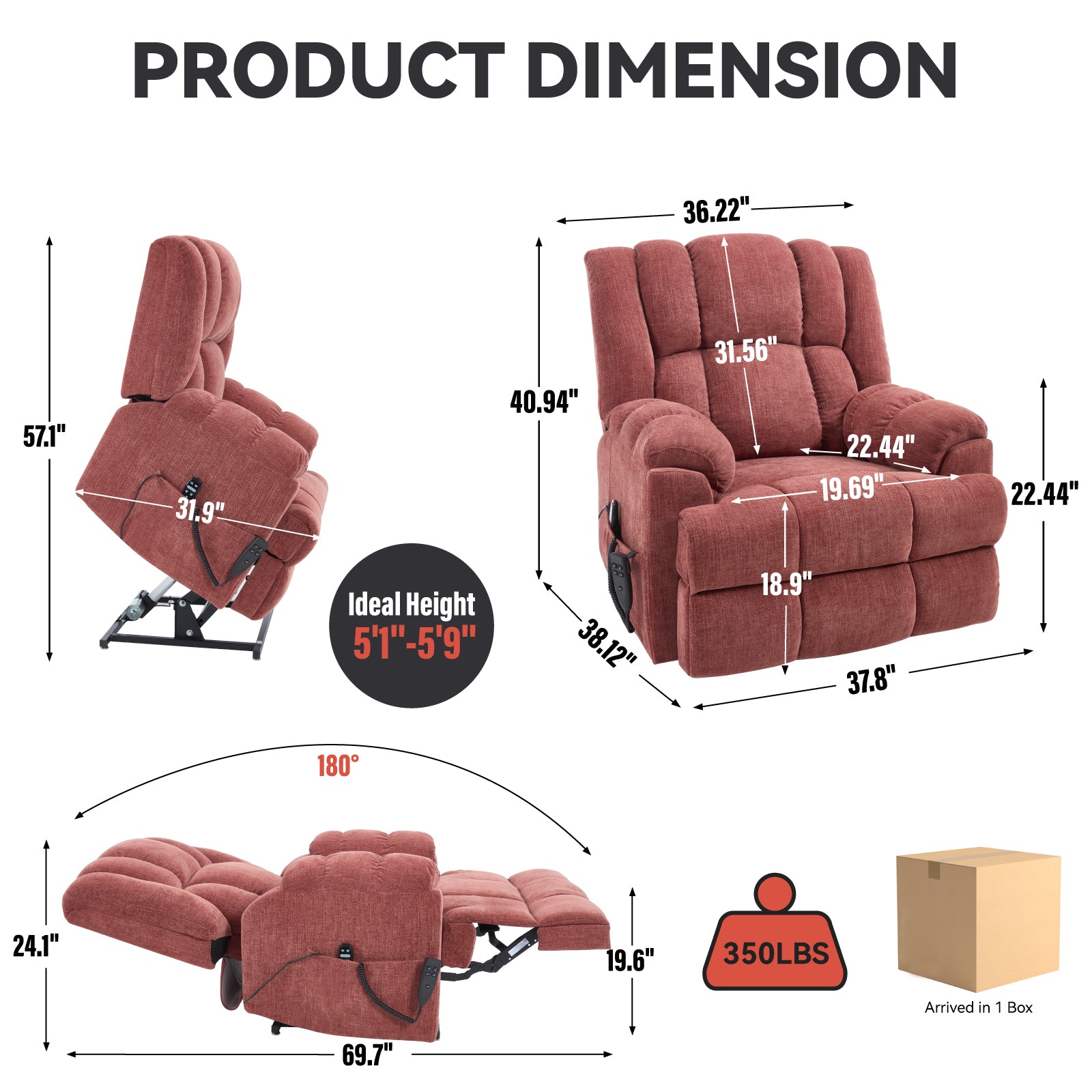 Dual-Motor Heat & Massage Power Lift Recliner, 350 lb Capacity detail image 90