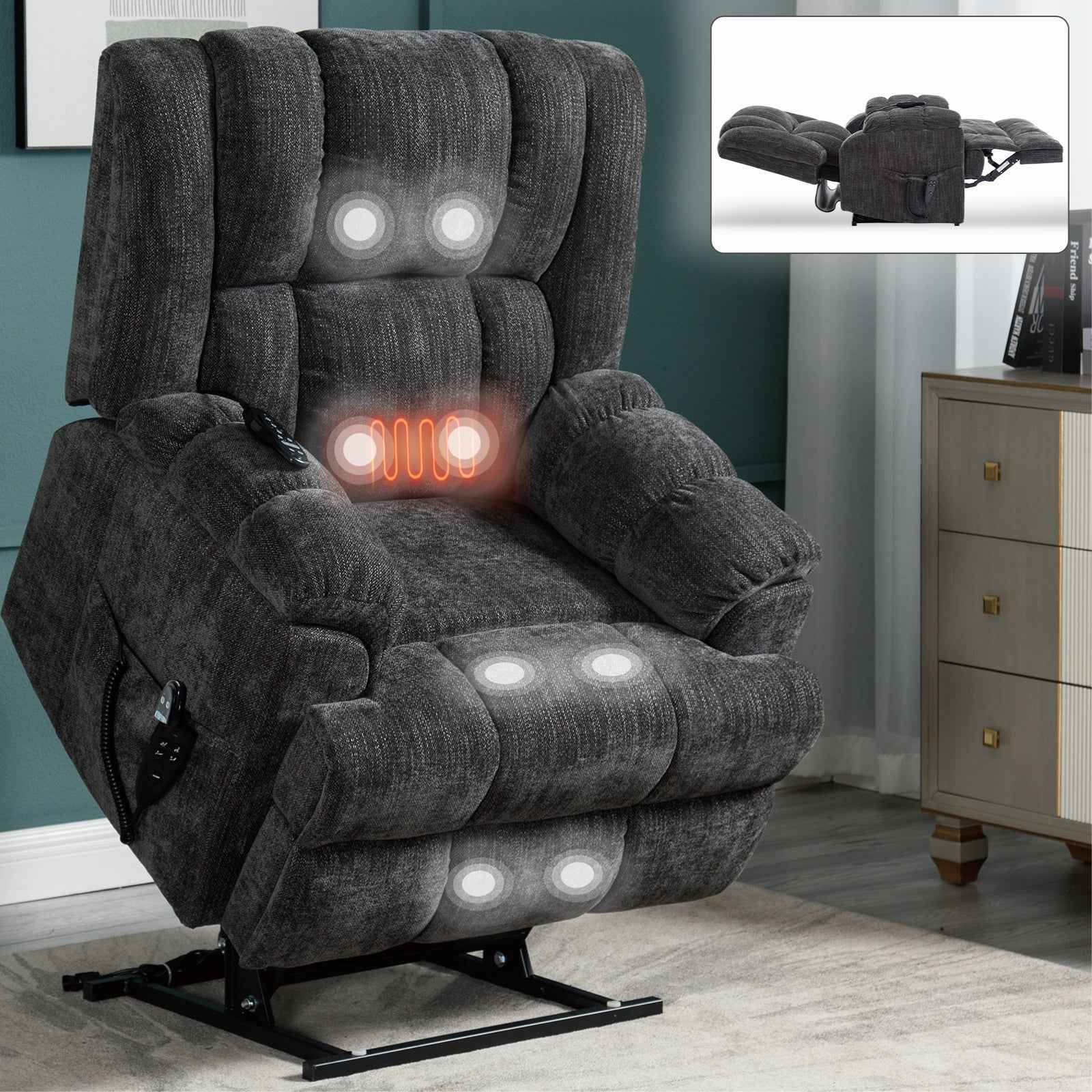 Dual-Motor Heat & Massage Power Lift Recliner, 350 lb Capacity detail image 38