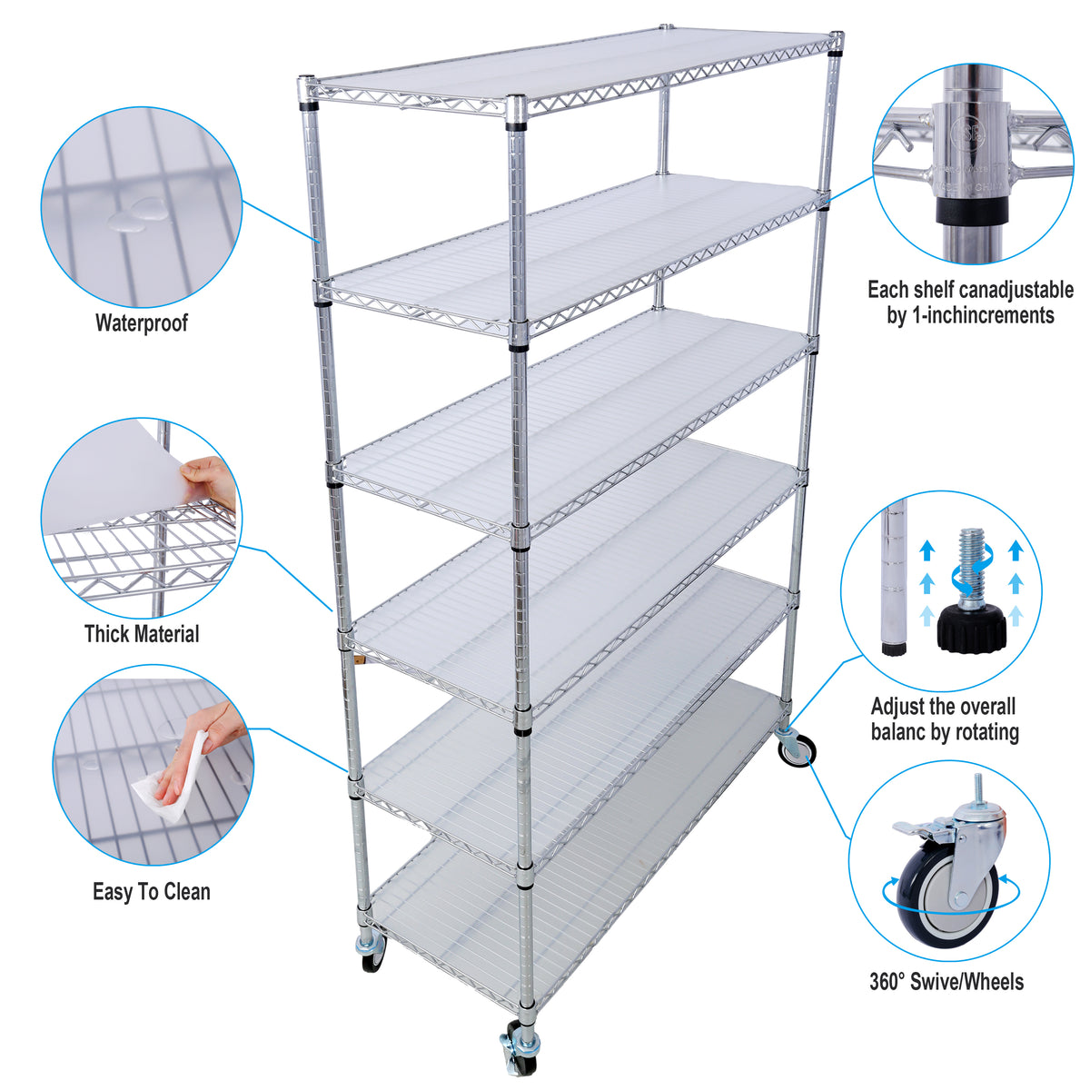 6-Tier NSF Wire Shelving Unit, 6000 lb Capacity for workshop, garage, storage, or utility use