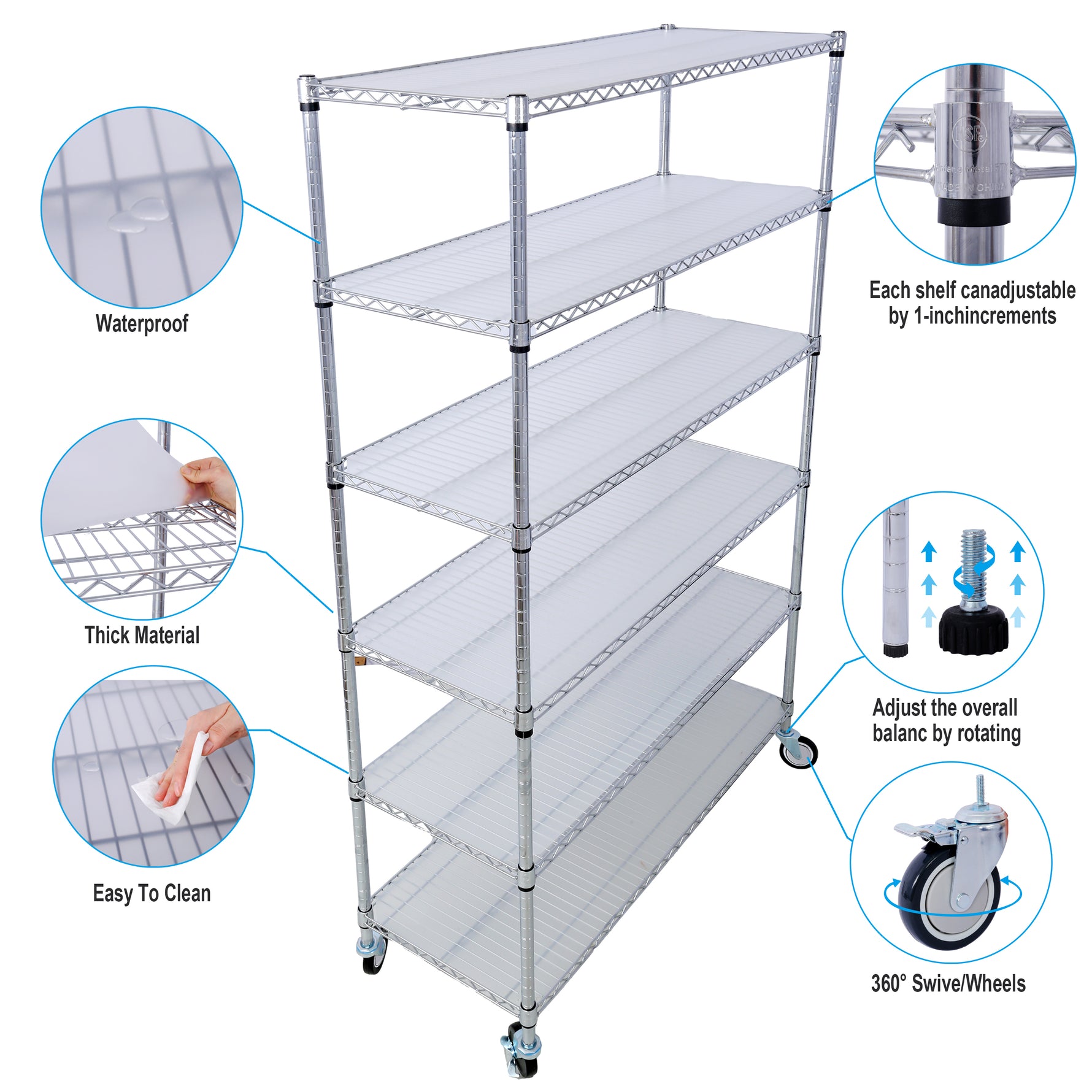 6-Tier NSF Wire Shelving Unit, 6000 lb Capacity for workshop, garage, storage, or utility use
