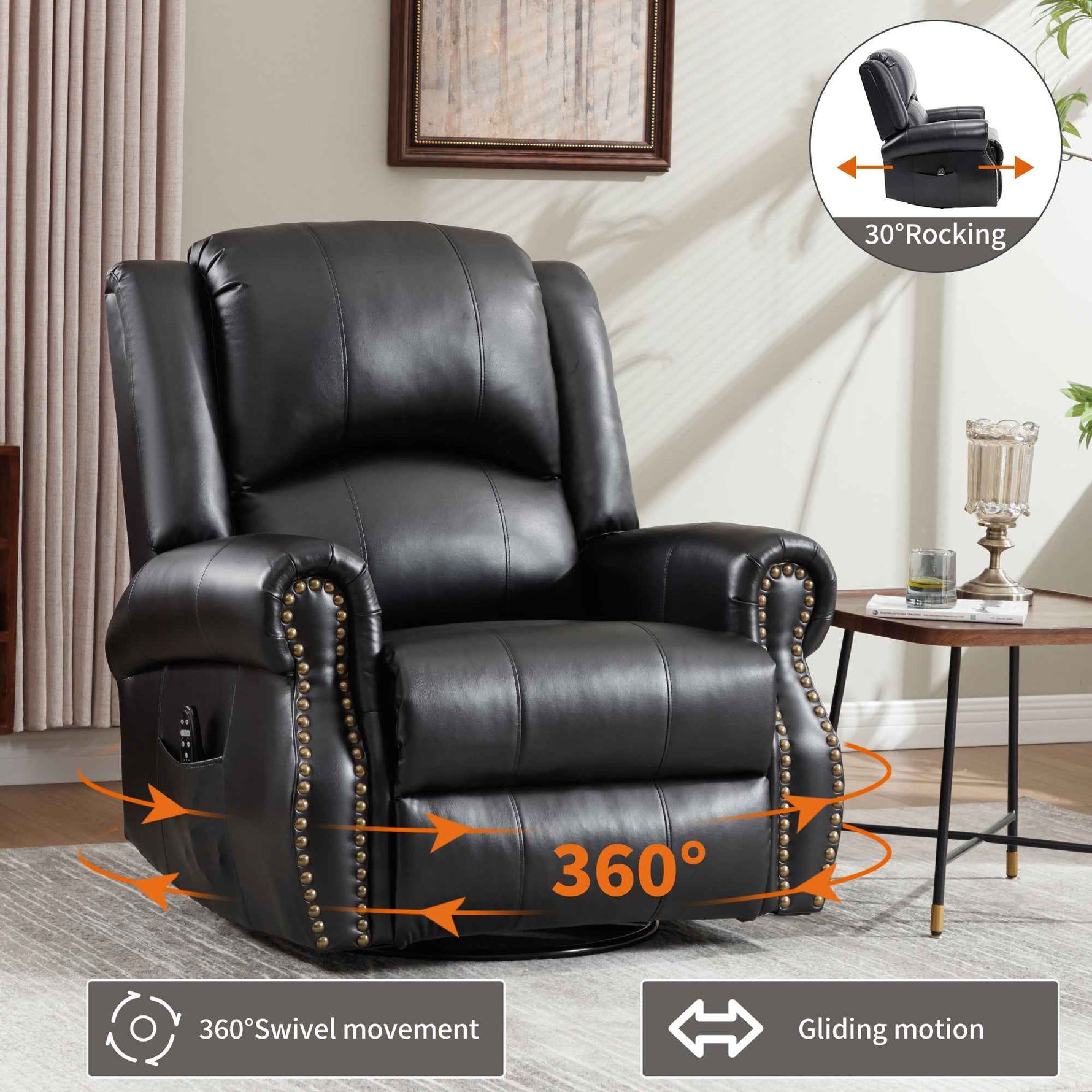 Heat Massage Manual Recliner Chair with Rocker and Swivel for Living Room detail image 95