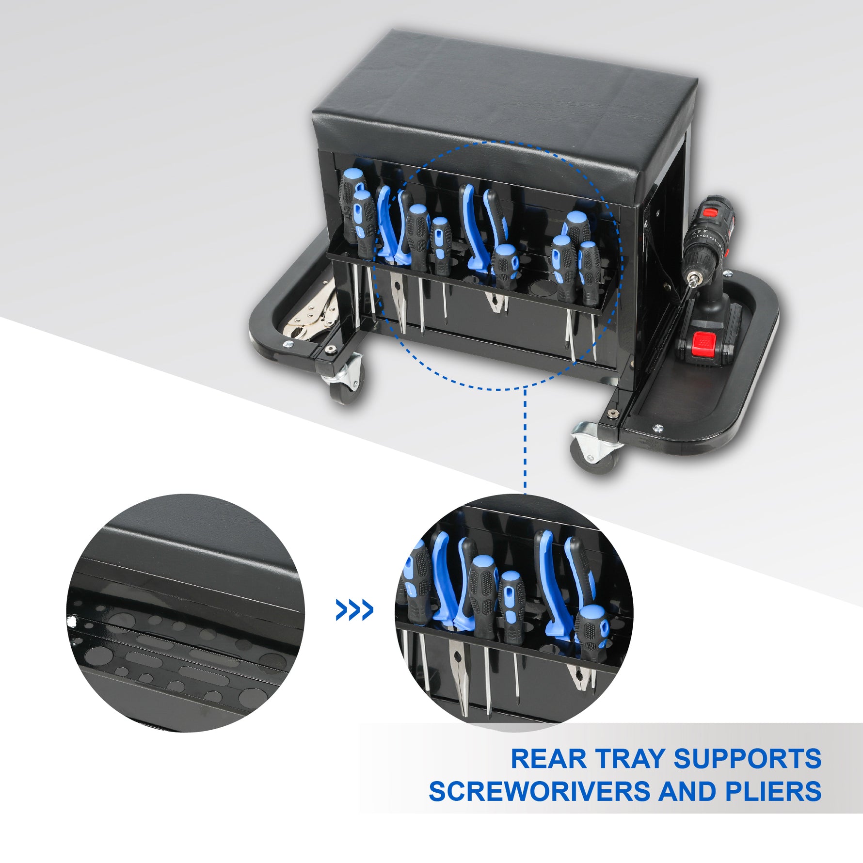 Rolling Mechanic Seat with 3-Drawer Tool Storage, 350 lb Capacity product image