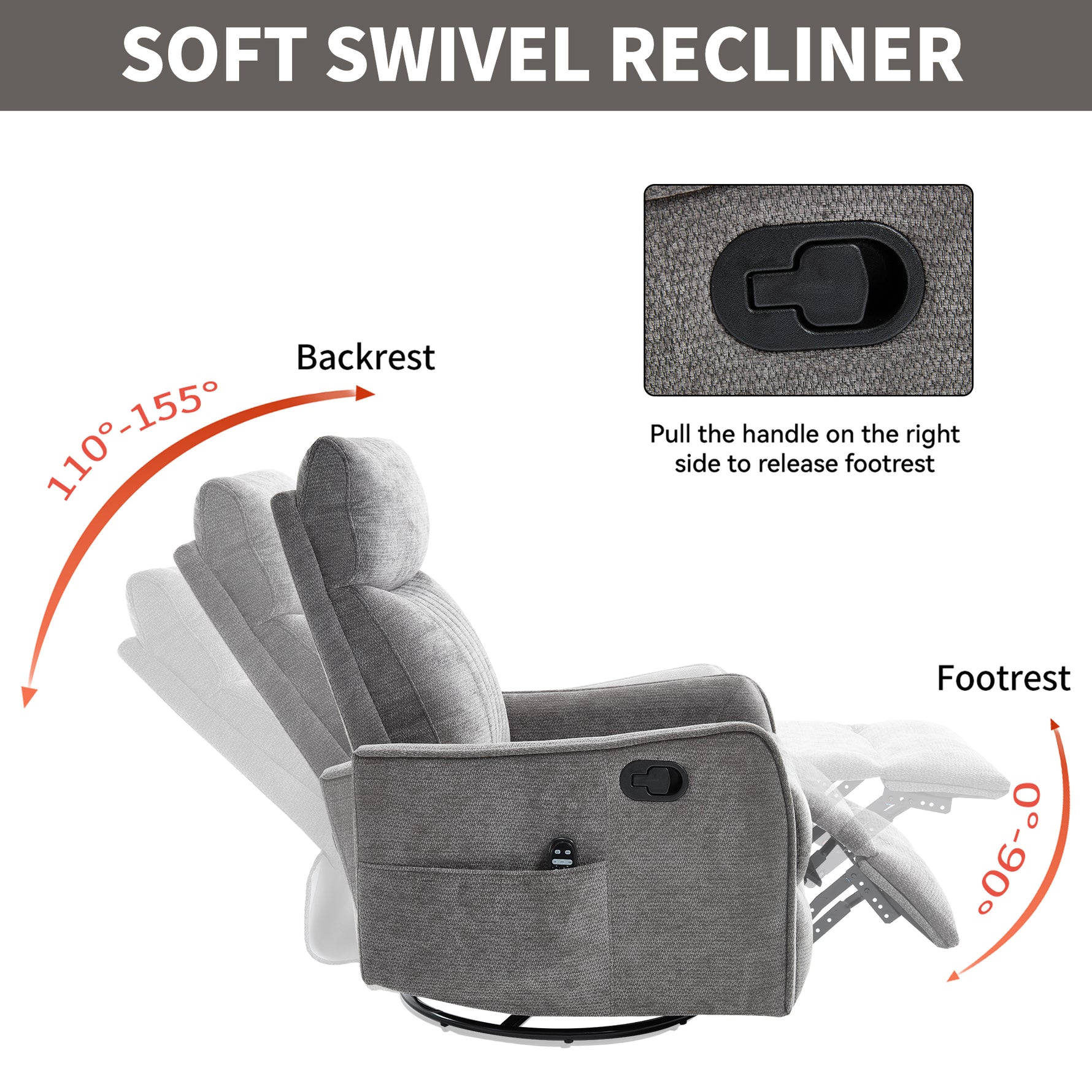 Heat Massage Manual Recliner Chair with Rocker and Swivel in Fabric for Living detail image 7