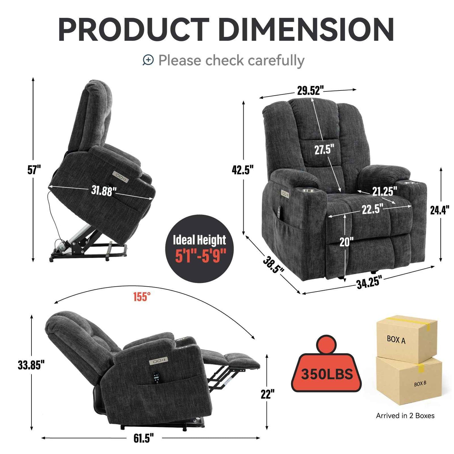 Large Power Lift Heat & Massage Recliner detail image 2