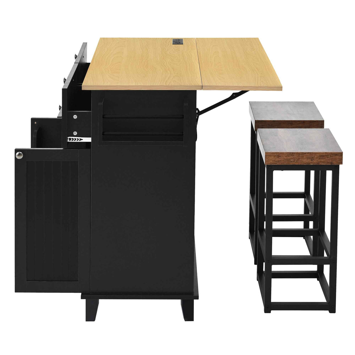 Farmhouse Kitchen Island with Drop Leaf, Power Outlet & 2 Seats product view 49