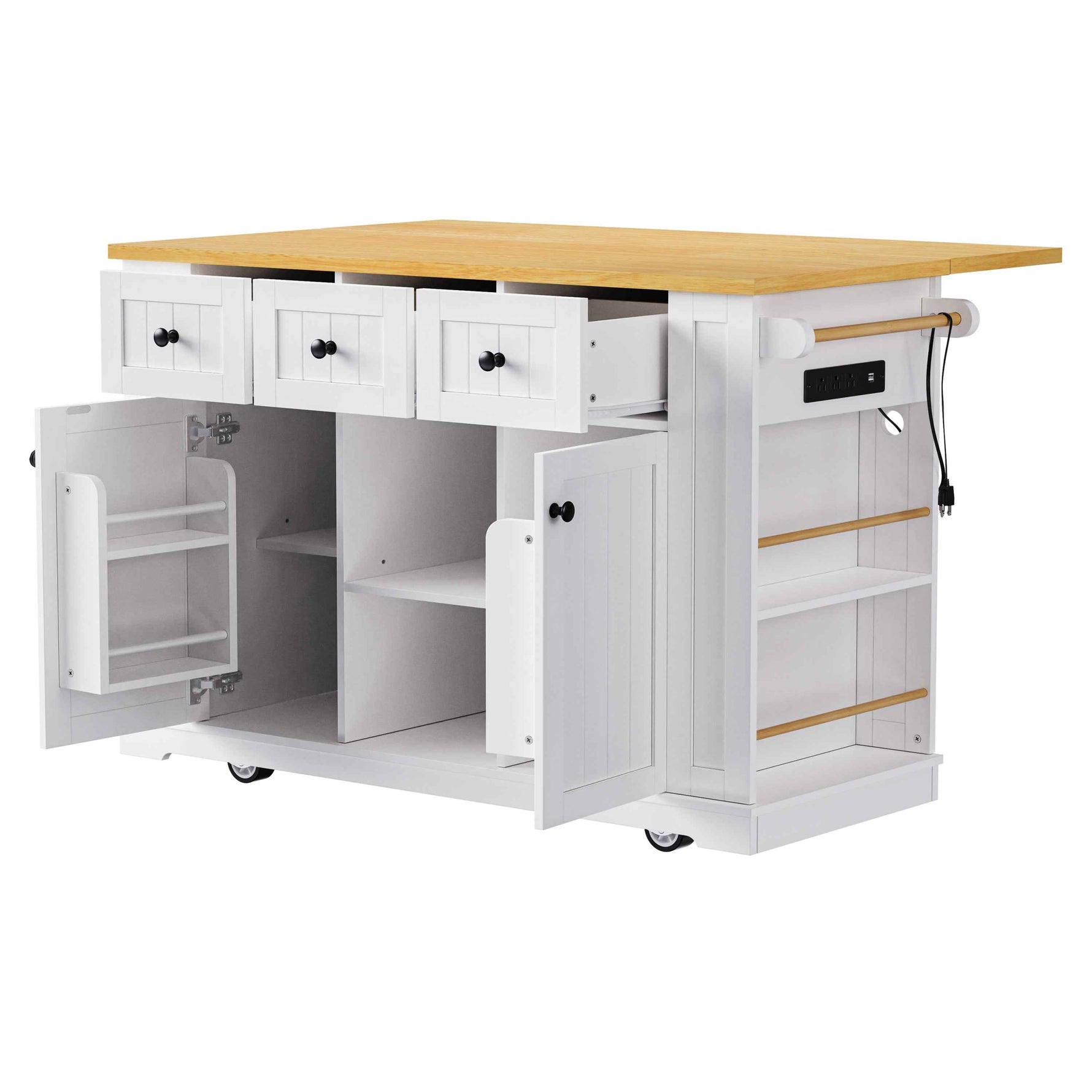 53 in. Farmhouse Kitchen Island with Power Outlet & Stools product view 56