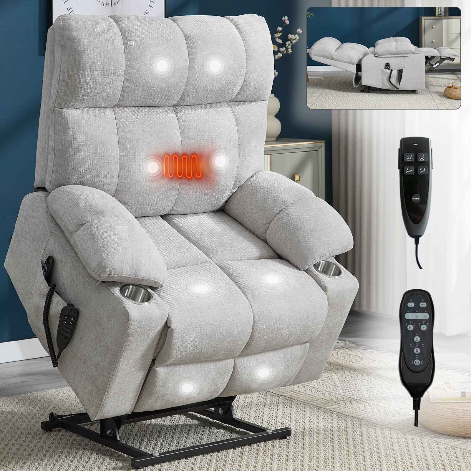 Chenille Dual-Motor Power Lift Recliner, 350 lb Capacity detail image 3
