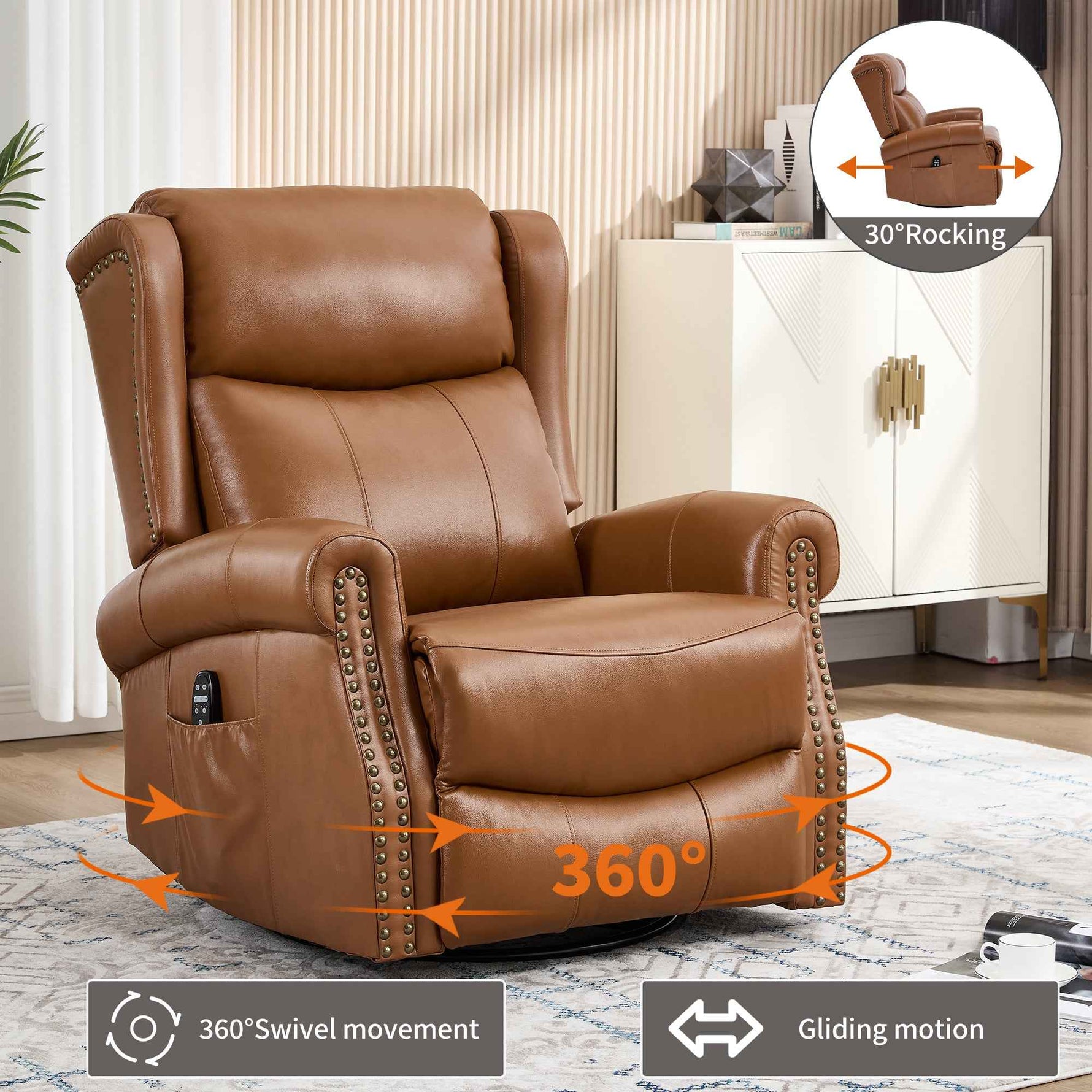 Heat Massage Manual Recliner Chair with Rocker and Swivel for Living Room detail image 32