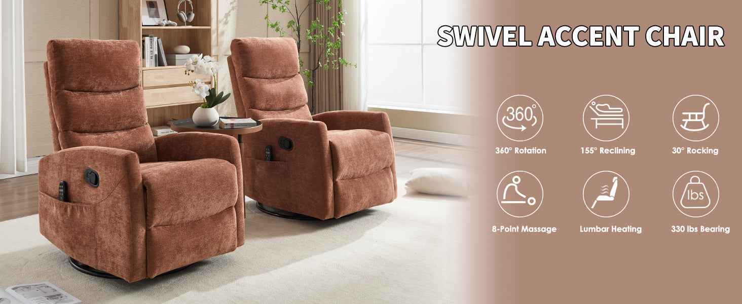 Heat Massage Manual Recliner Chair with Rocker and Swivel in Fabric for Living Room detail image 2