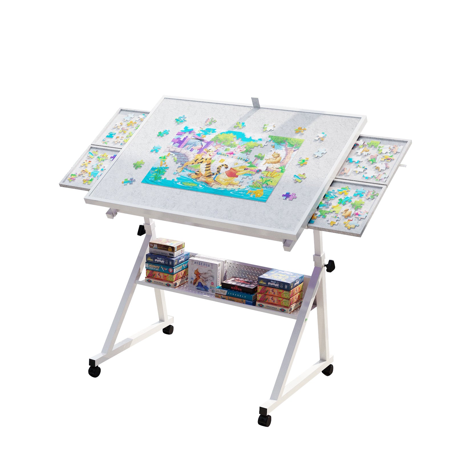 1500-Piece Rolling Jigsaw Puzzle Table with 4 Trays hobby and puzzle table