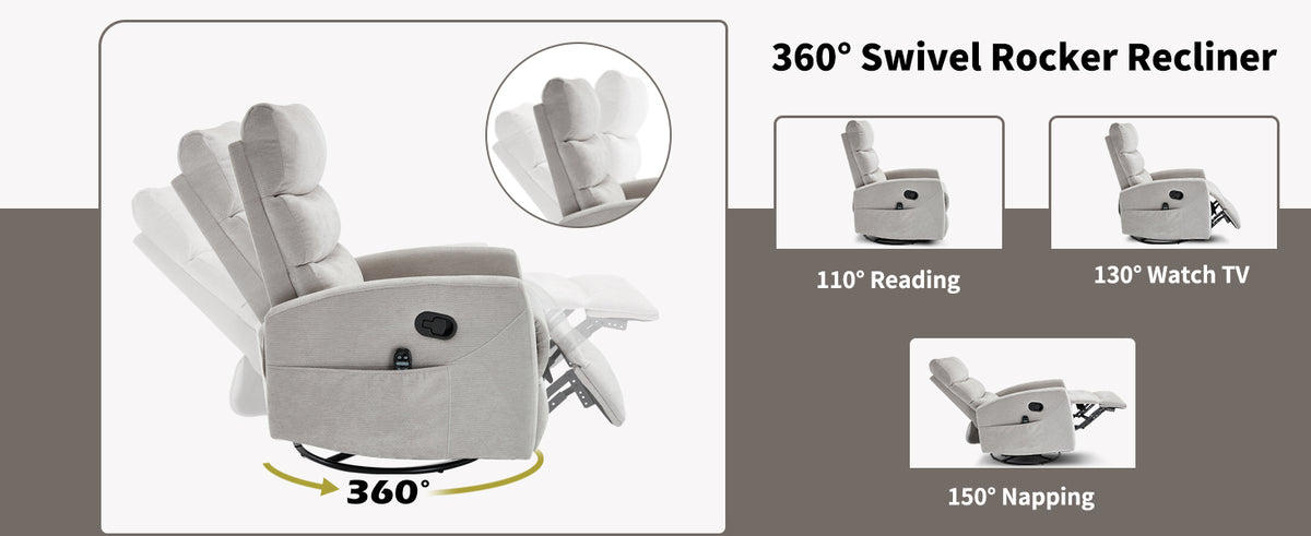 Heat Massage Manual Recliner Chair with Rocker and Swivel in Fabric for Living Room detail image 34