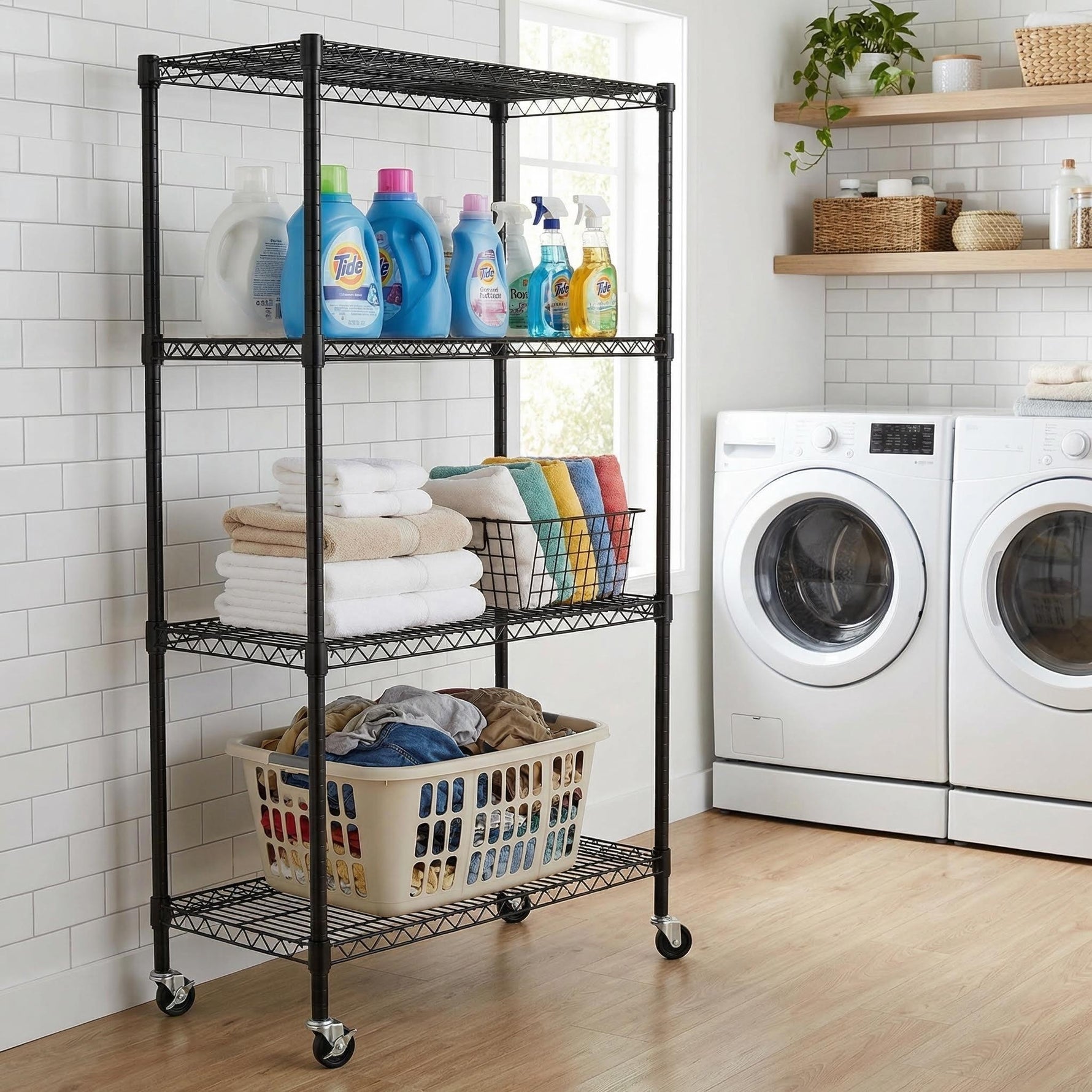 Heavy-Duty Adjustable Wire Shelving Unit with Wheels & Levelers for workshop, garage, storage, or utility use