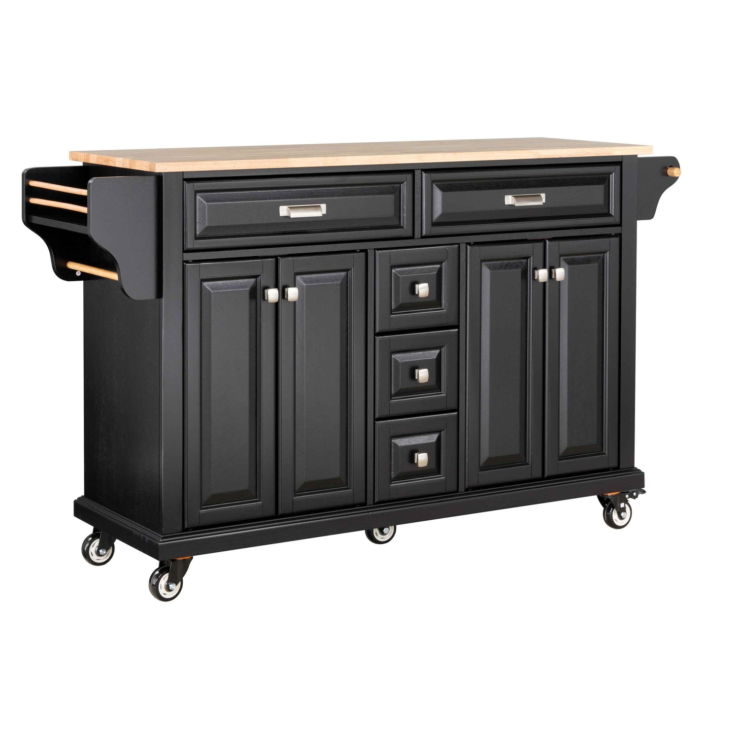 Rubberwood Kitchen Cart with 5 Drawers & Storage Cabinet product view 2