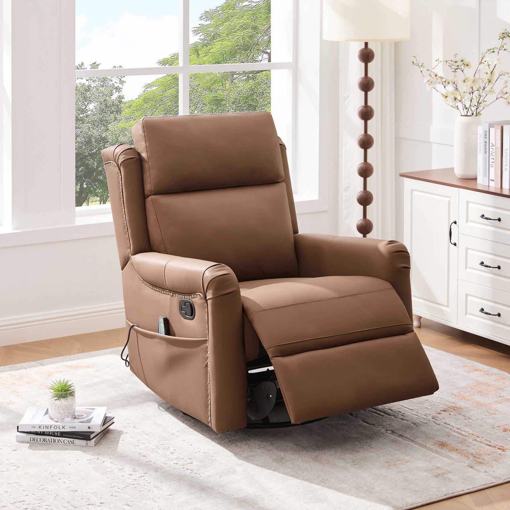 Modern Manual Recliner with 8-Point Massage and Heating, Swivel Rocking detail image 2