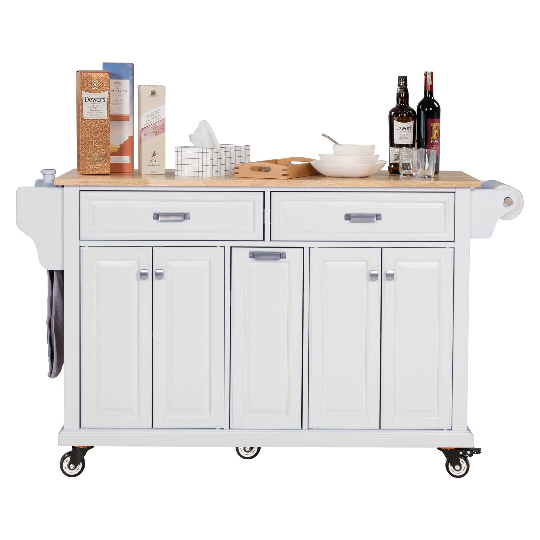 Rubberwood Drop-Leaf Kitchen Cart with 3 Drawers product view 9