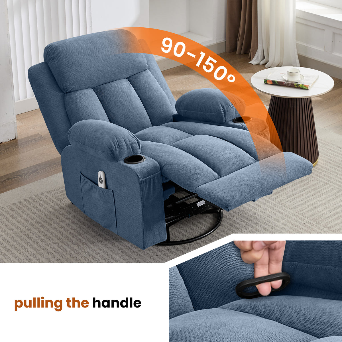 Swivel Rocker Recliner Chair with Vibration Massage, Heat, USB Port and Cup Holderrs detail image 18