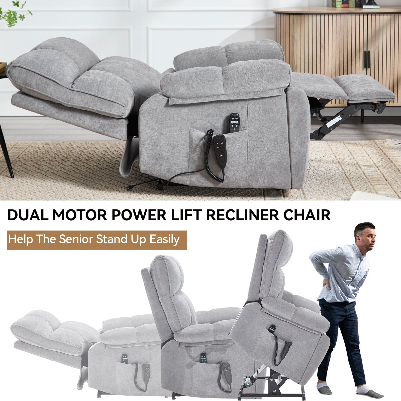Dual-Motor Power Lift Recliner with Heat & Massage, 350 lb Capacity detail image 138