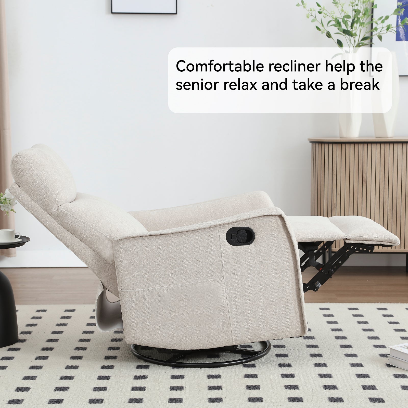 Heat Massage Manual Recliner Chair with Rocker and Swivel in Fabric for Living Room detail image 49