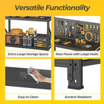 Heavy-Duty Metal Shelving & Workbench with Pegboard, 3000 lb Capacity for workshop, garage, storage, or utility use