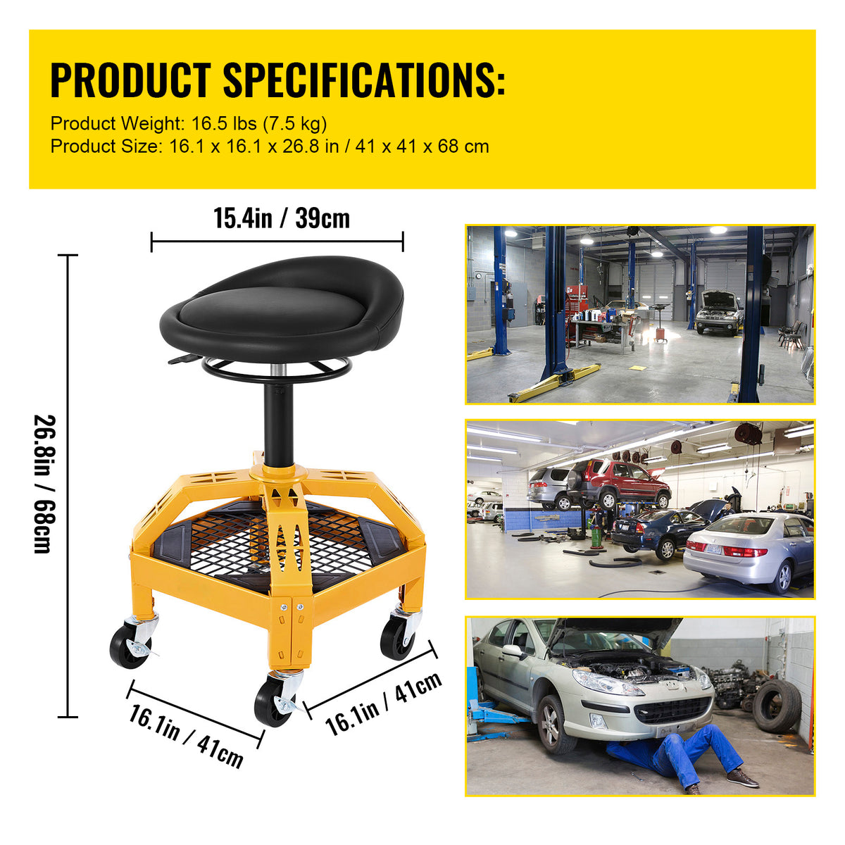 VEVOR Adjustable Rolling Garage Stool, 24–28.7 in. product image