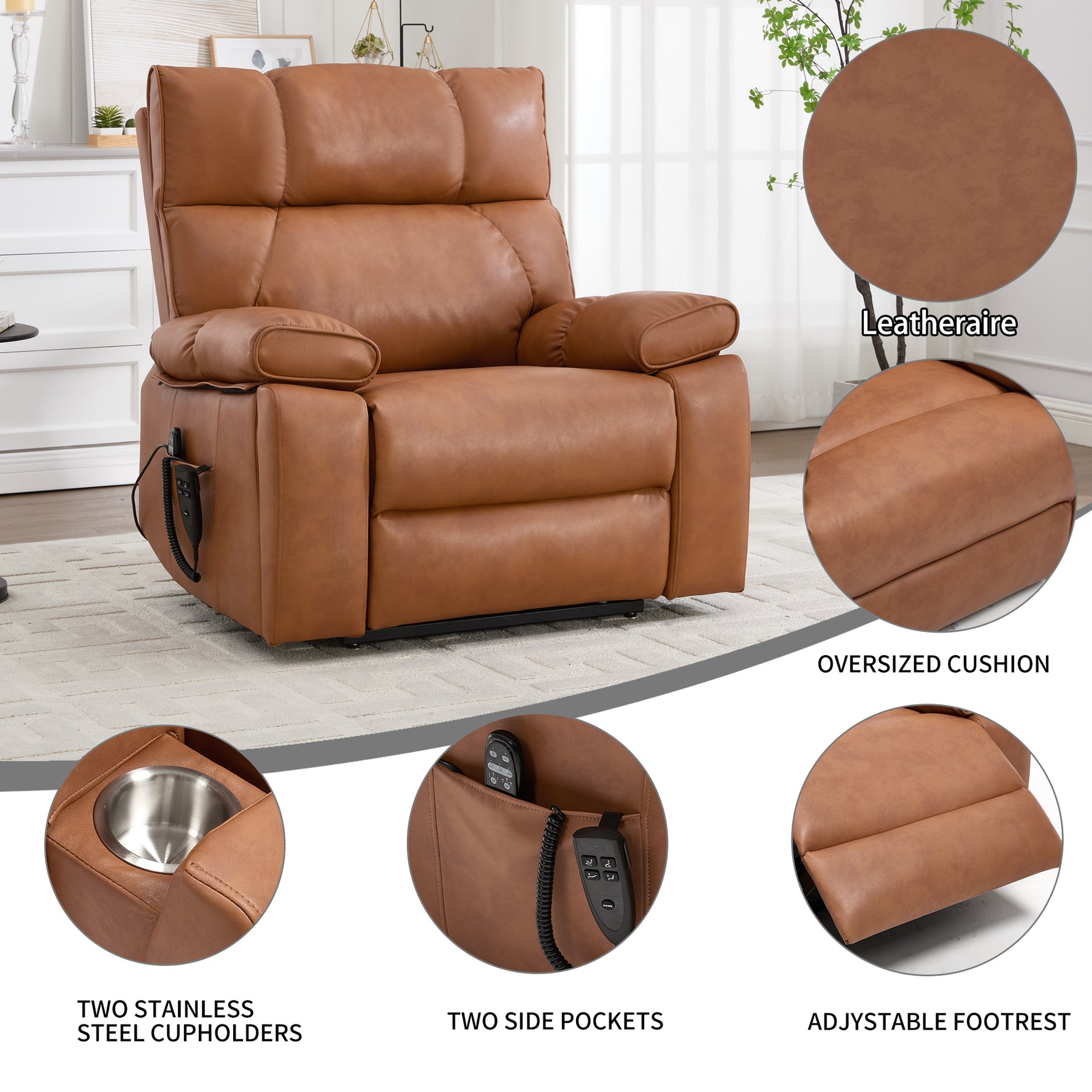 Dual-Motor Power Lift Recliner with Heat & Massage, 350 lb Capacity detail image 158